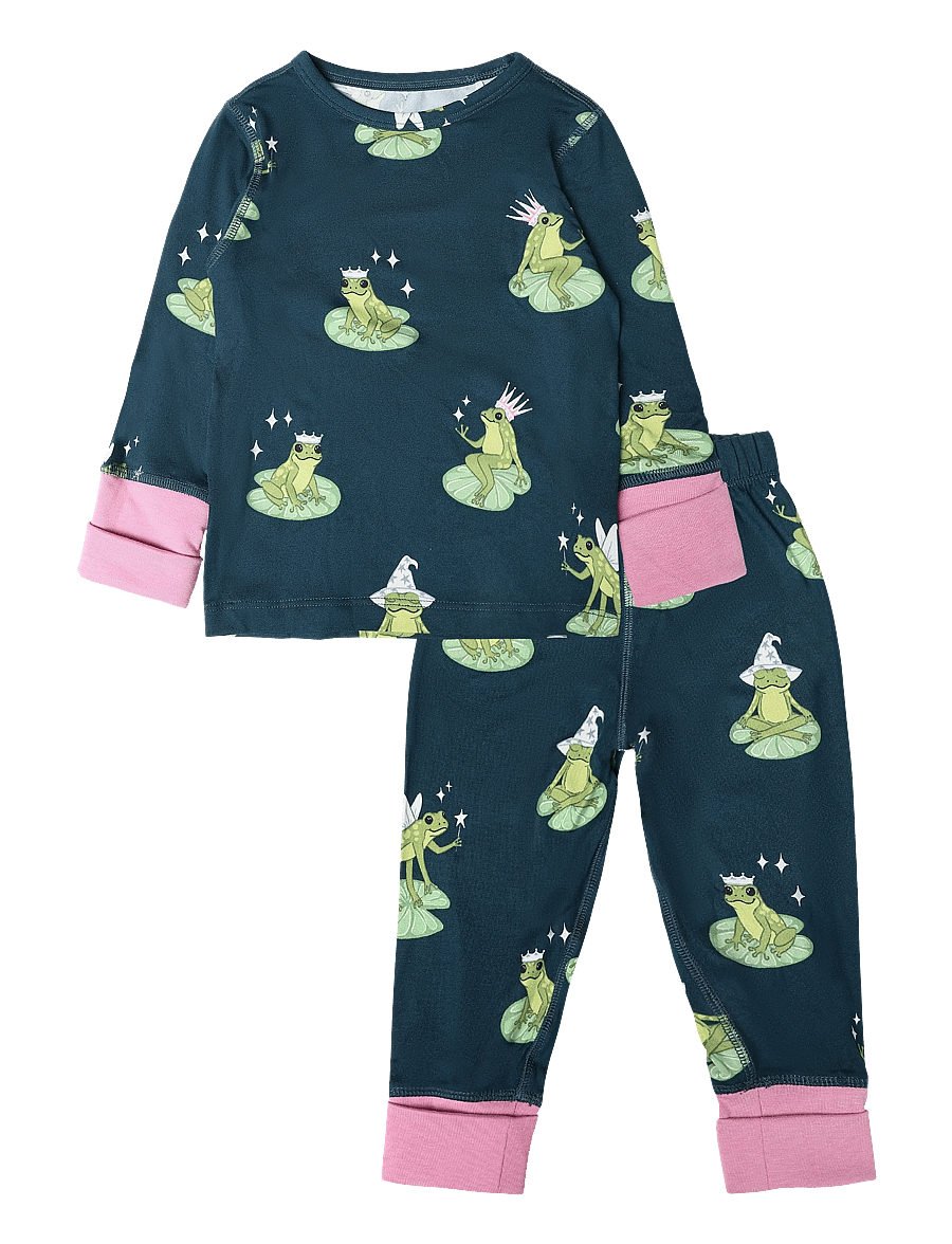 Chelsea Peers - Kids Enchanted Frog Print Long Pyjama Set - pyjamassæt - teal - 0