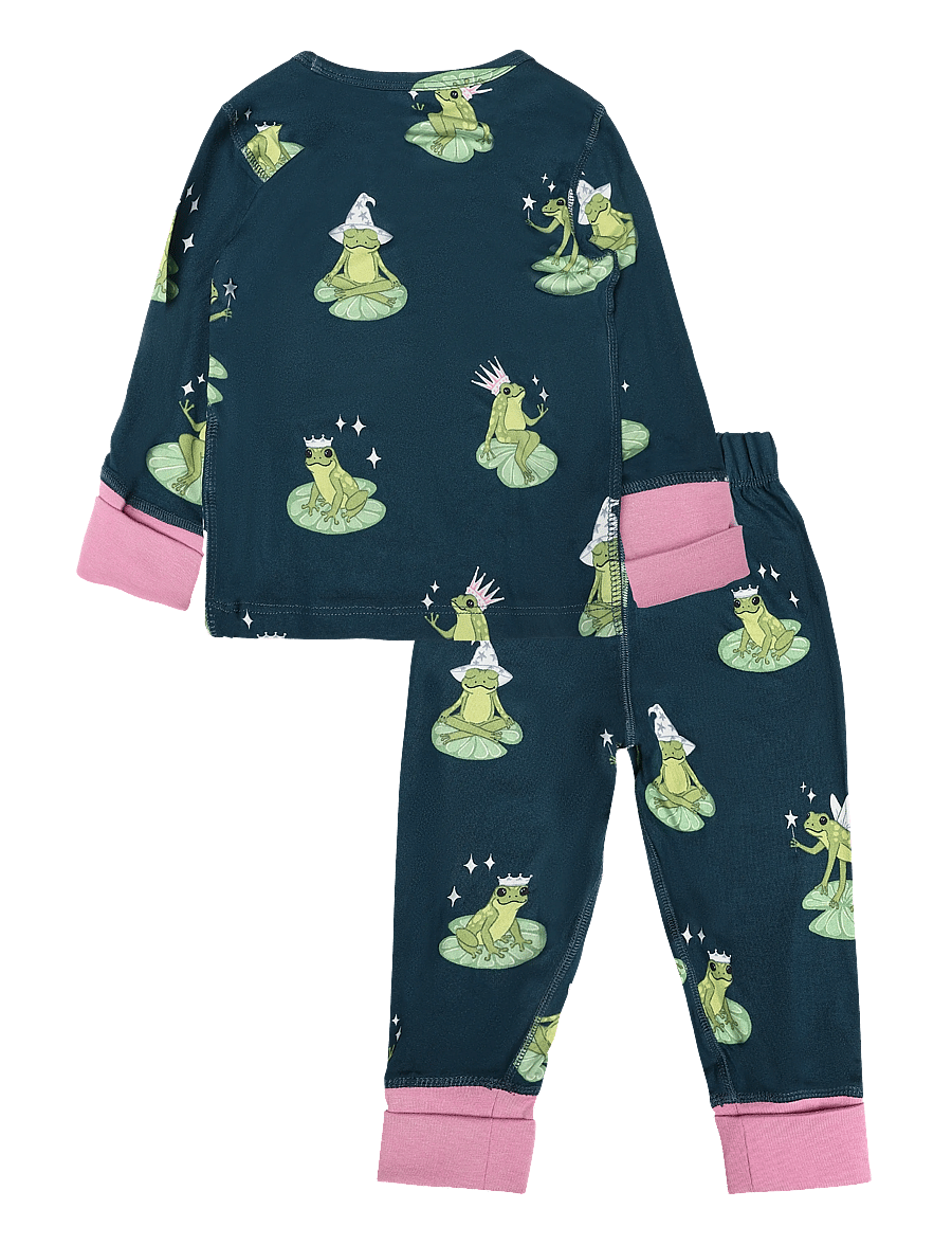 Chelsea Peers - Kids Enchanted Frog Print Long Pyjama Set - pyjamassæt - teal - 1