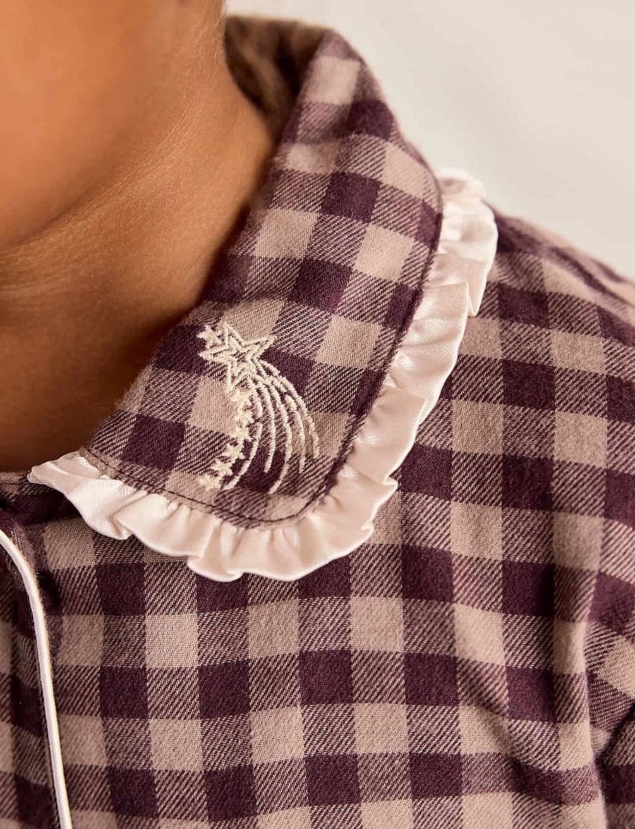 Chelsea Peers - Kids Organic Cotton Embroidered Gingham Enchanted Dreams Long Pyjama Set - komplektid - burgundy - 4