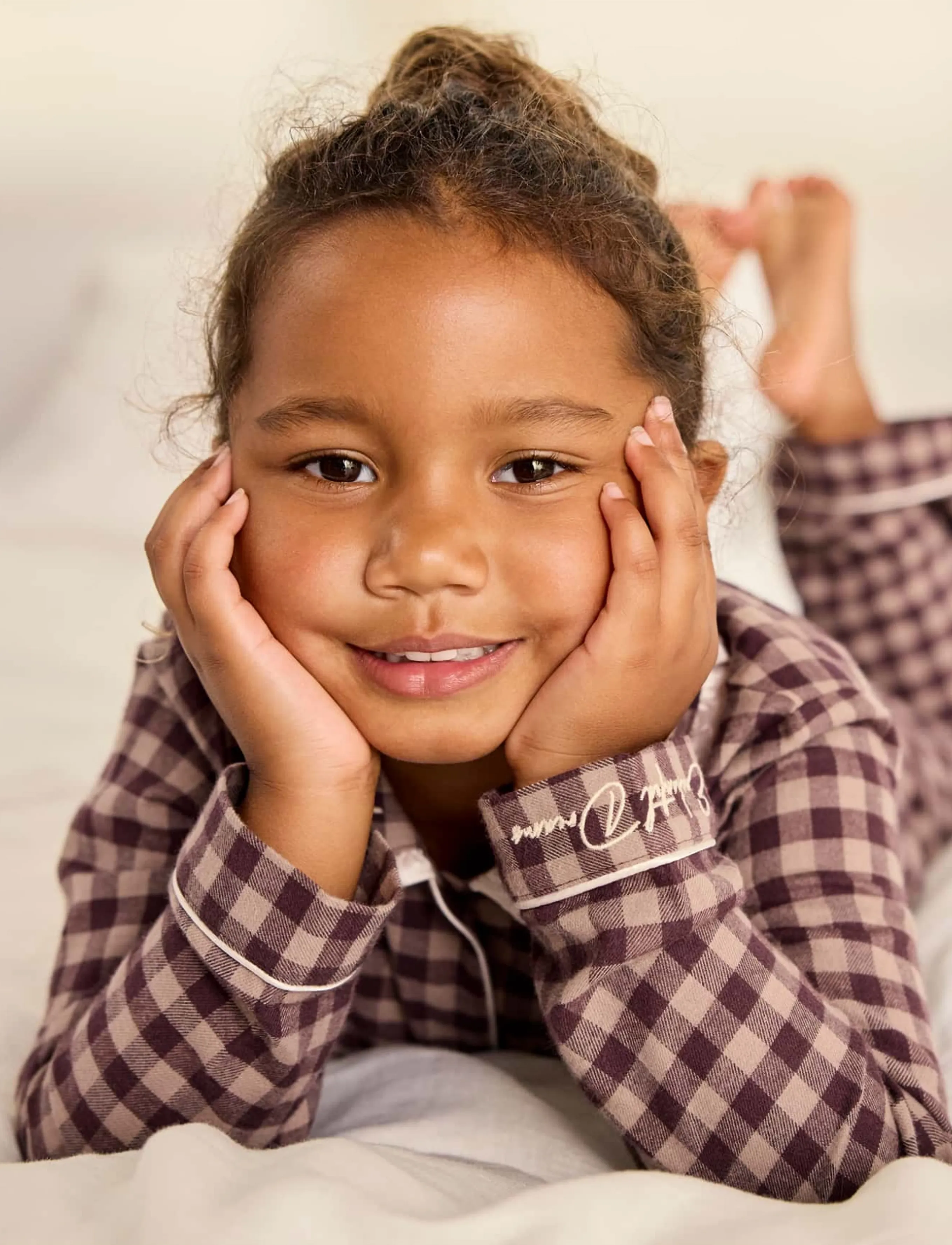 Chelsea Peers - Kids Organic Cotton Embroidered Gingham Enchanted Dreams Long Pyjama Set - komplektid - burgundy - 5
