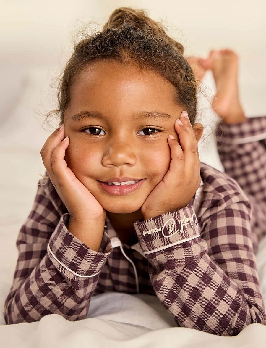 Chelsea Peers - Kids Organic Cotton Embroidered Gingham Enchanted Dreams Long Pyjama Set - komplektid - burgundy - 5