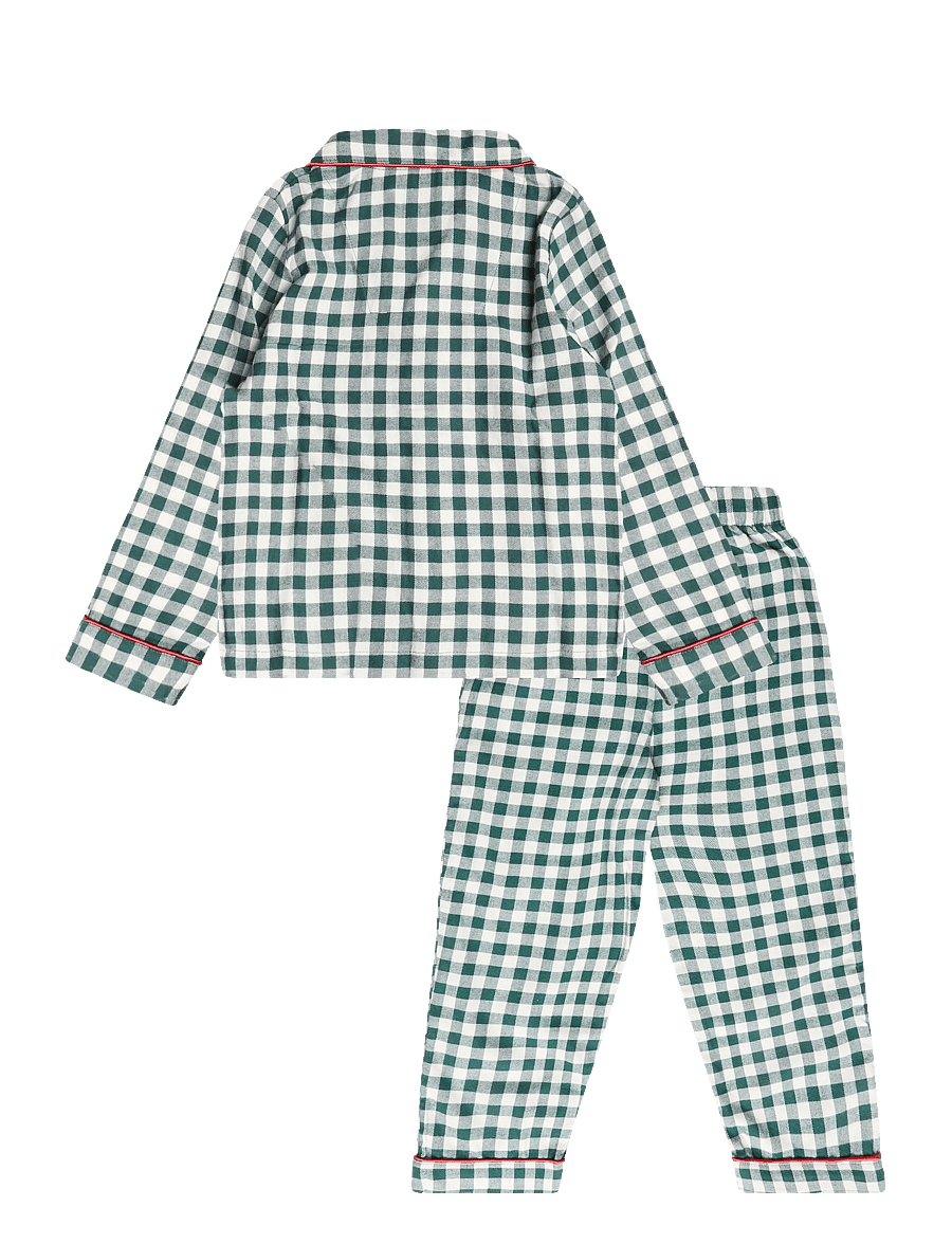 Chelsea Peers - Kids' Green Gingham Bow Long Pyjama Set - green - 1