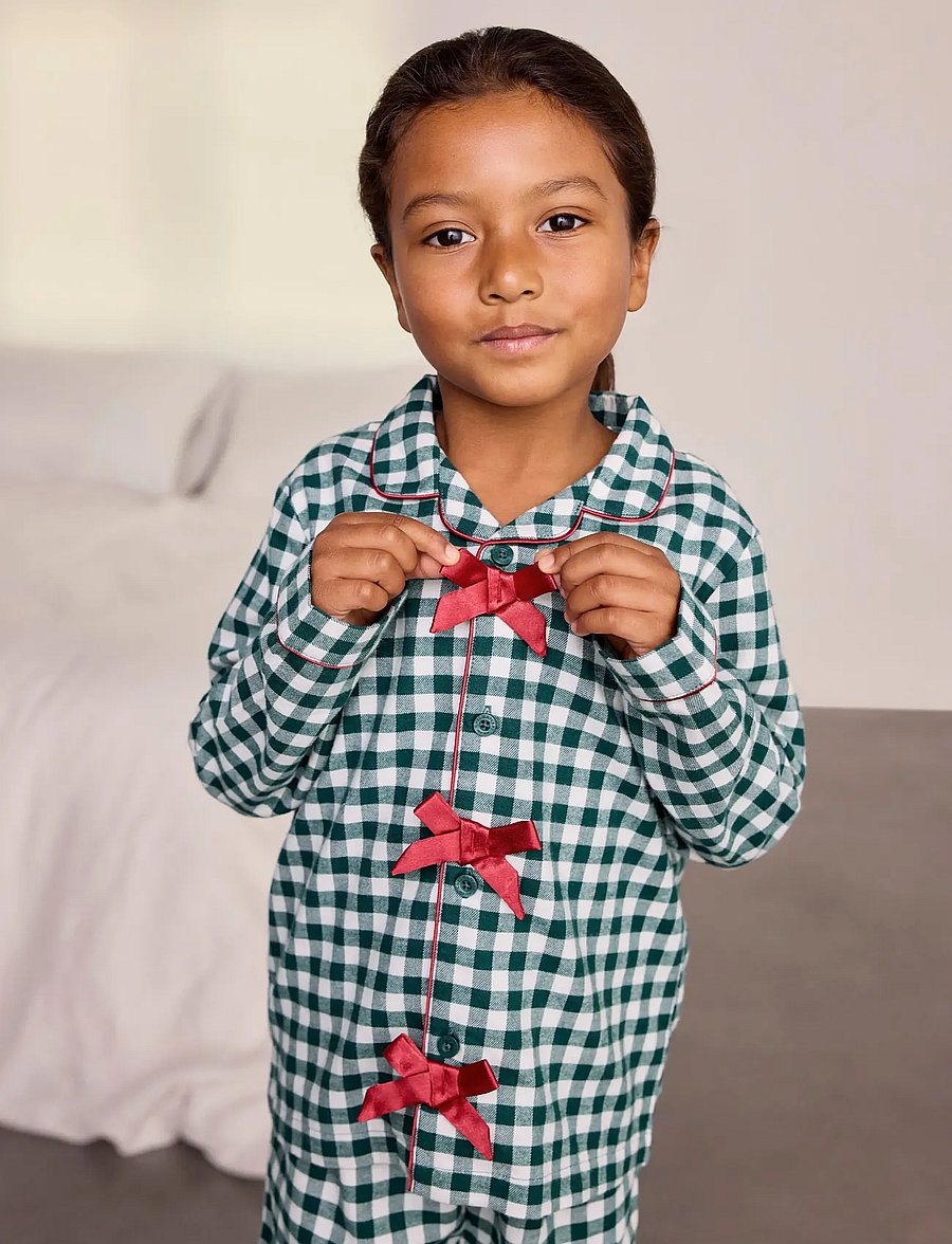 Chelsea Peers - Kids' Green Gingham Bow Long Pyjama Set - pyjama-sets - green - 4