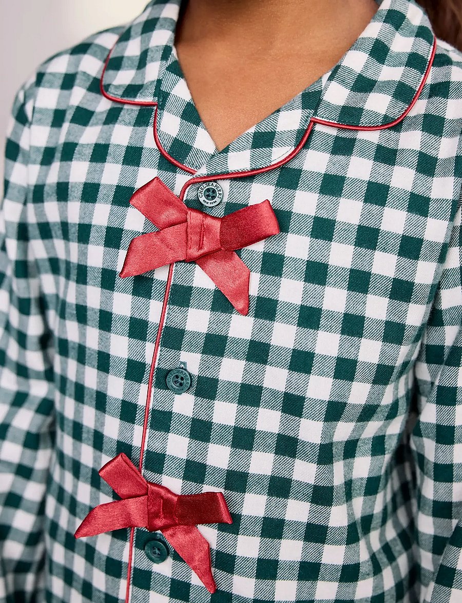 Chelsea Peers - Kids' Green Gingham Bow Long Pyjama Set - pyjama-sets - green - 5