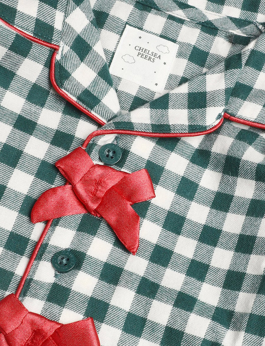 Chelsea Peers - Kids' Green Gingham Bow Long Pyjama Set - green - 2