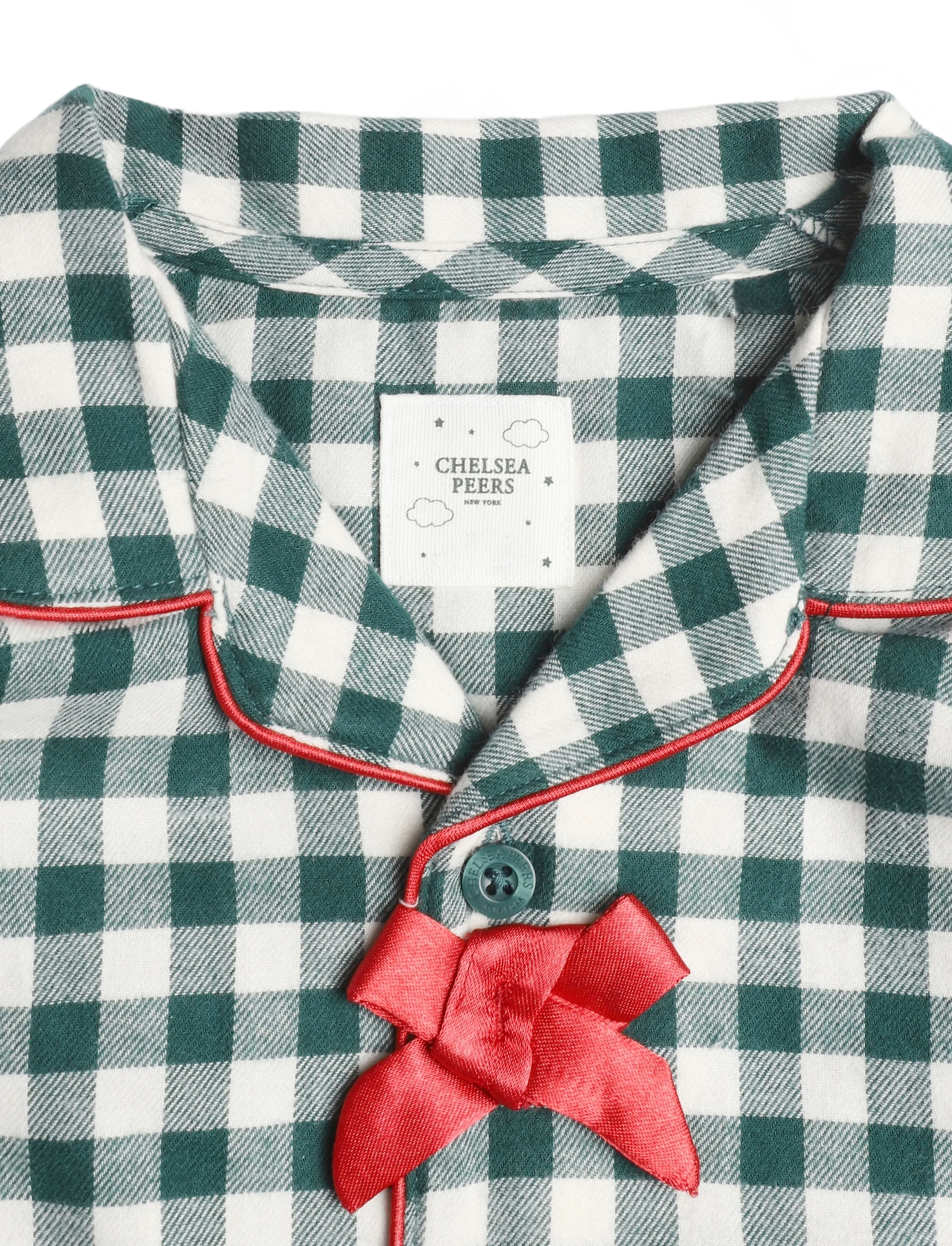 Chelsea Peers - Kids' Green Gingham Bow Long Pyjama Set - green - 3