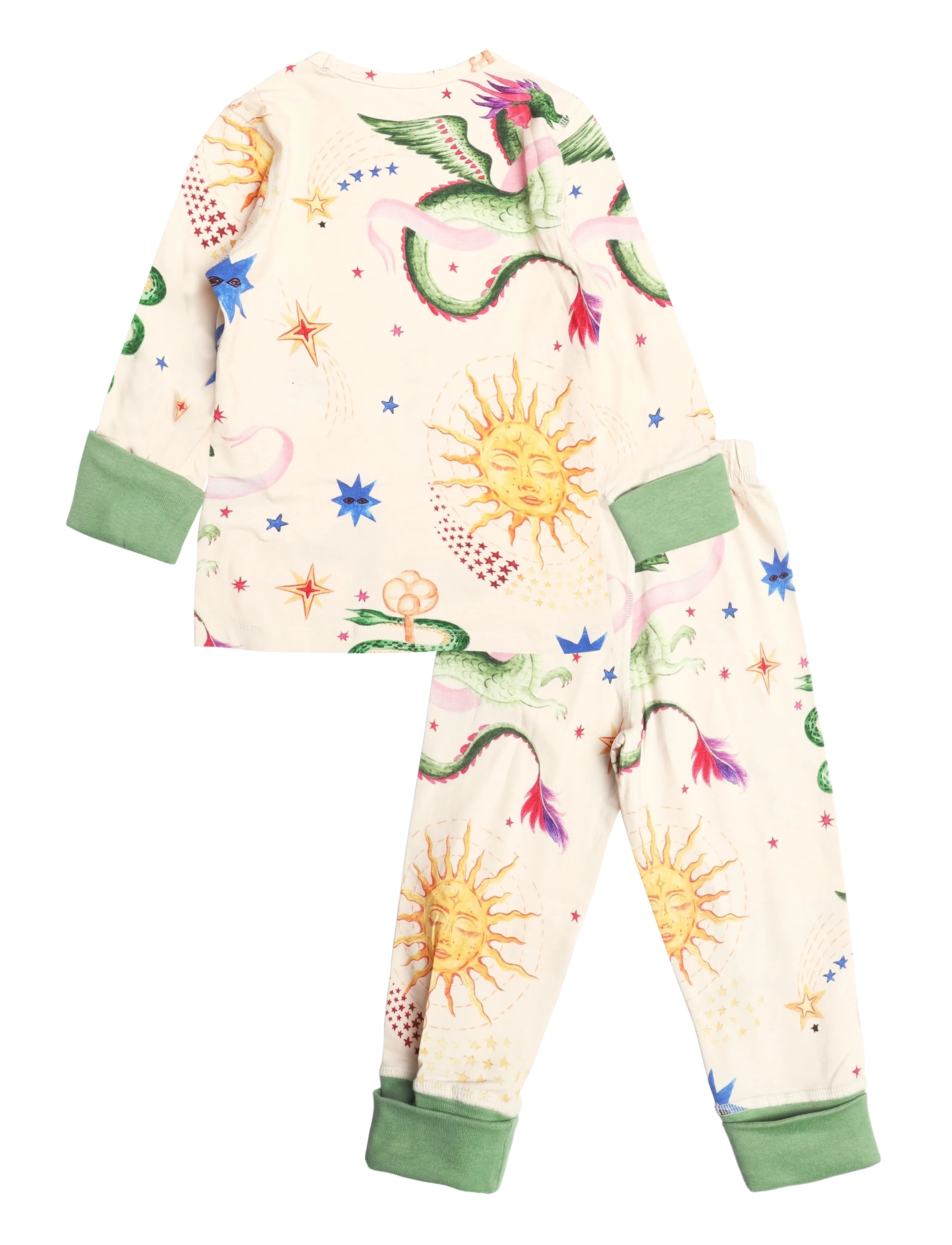 Chelsea Peers - Kids Organic Cotton Mythical Dragon Print Long Pyjama Set - pyjama-sets - off white - 2