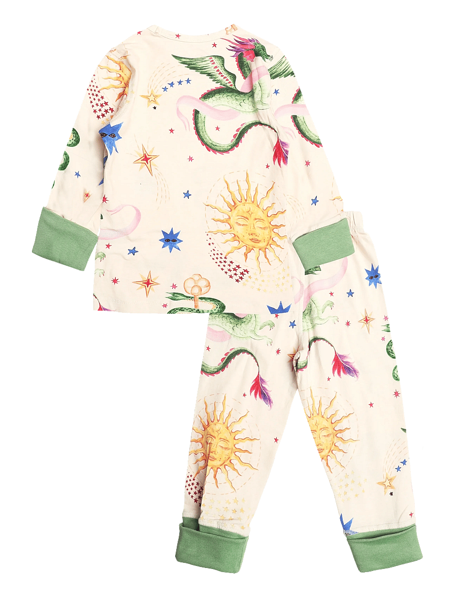 Chelsea Peers - Kids Organic Cotton Mythical Dragon Print Long Pyjama Set - pyjama-sets - off white - 2