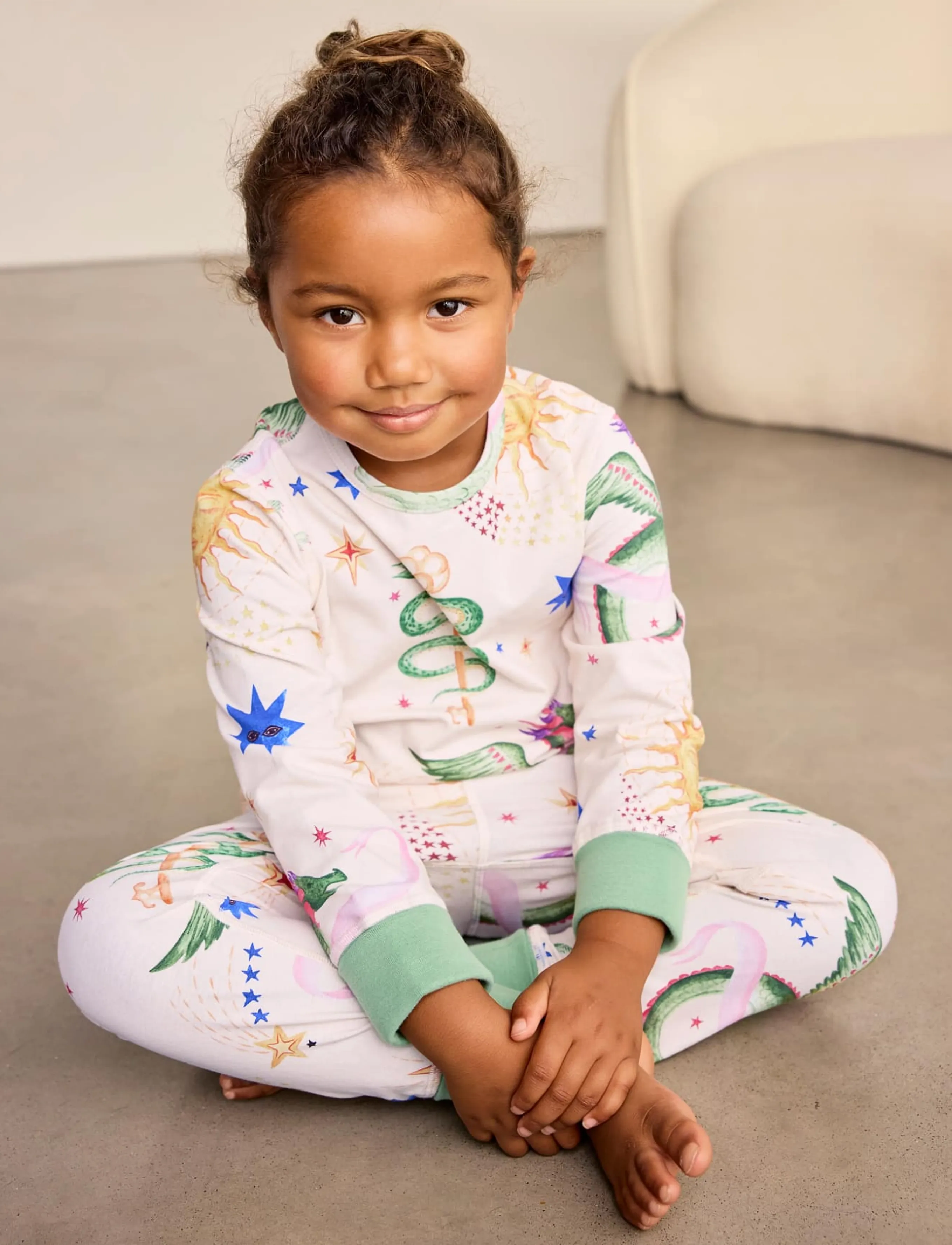 Chelsea Peers - Kids Organic Cotton Mythical Dragon Print Long Pyjama Set - komplektid - off white - 0