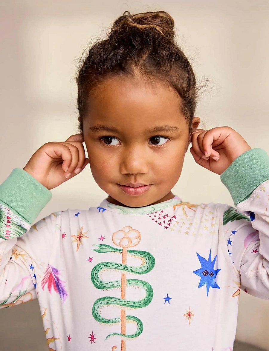 Chelsea Peers - Kids Organic Cotton Mythical Dragon Print Long Pyjama Set - komplektid - off white - 3