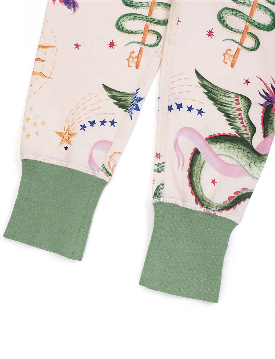 Chelsea Peers - Kids Organic Cotton Mythical Dragon Print Long Pyjama Set - komplektid - off white - 4