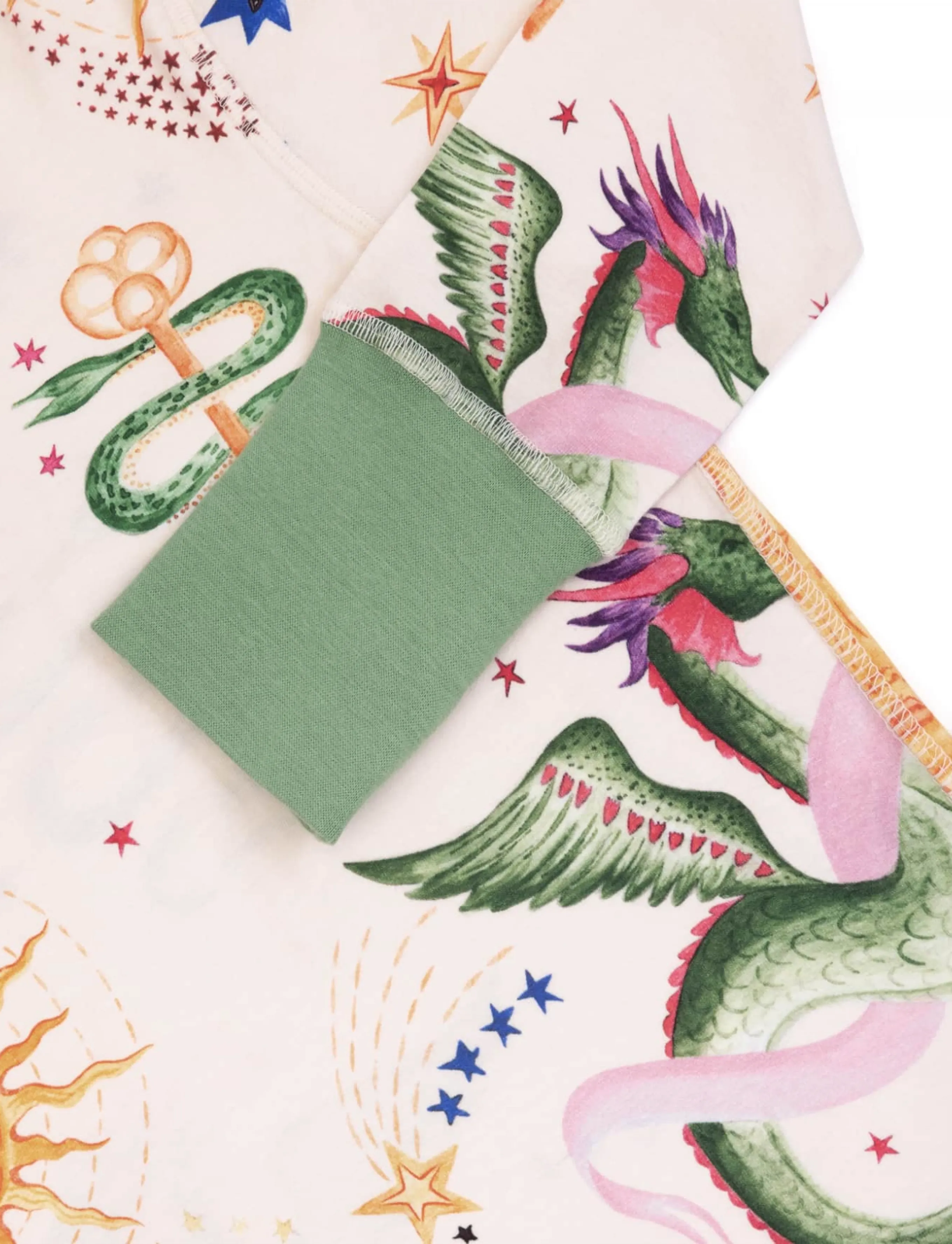 Chelsea Peers - Kids Organic Cotton Mythical Dragon Print Long Pyjama Set - komplektid - off white - 5