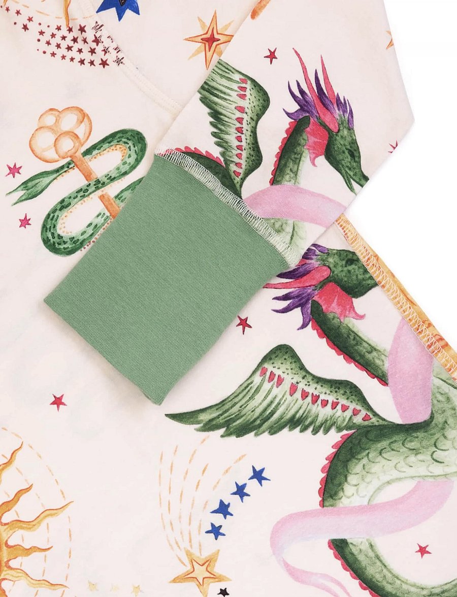 Chelsea Peers - Kids Organic Cotton Mythical Dragon Print Long Pyjama Set - komplektid - off white - 5