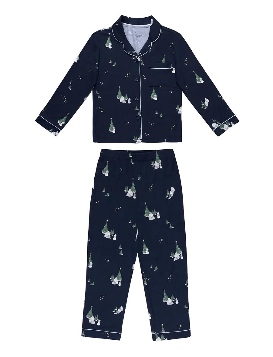 Chelsea Peers - Kids' Tiny Christmas Houses Long Pyjama Set - komplektid - navy - 1