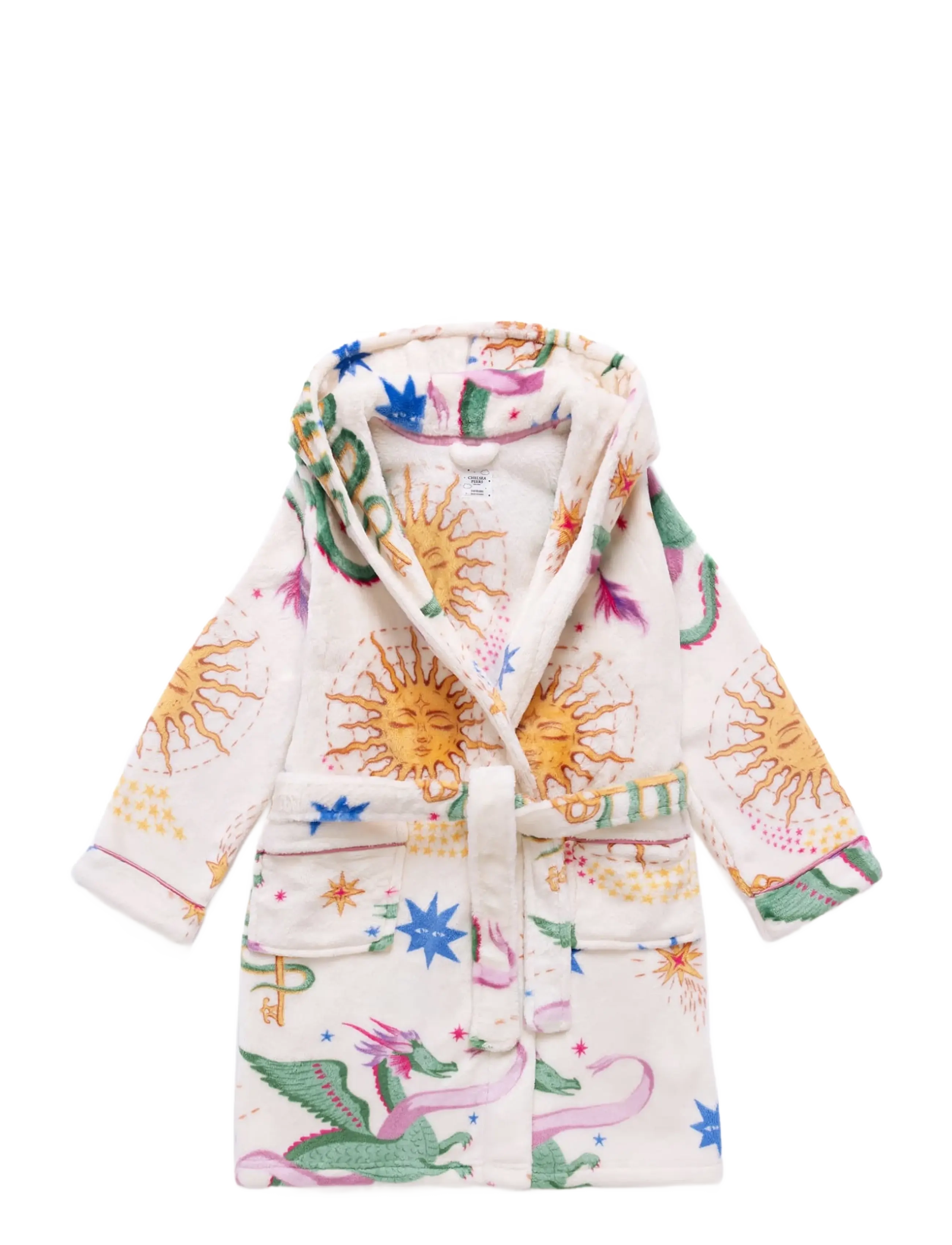 Chelsea Peers Kids Fleece Mythical Dragon Print Hooded Dressing Gown - Chelsea Peers - OFF WHITE / cream