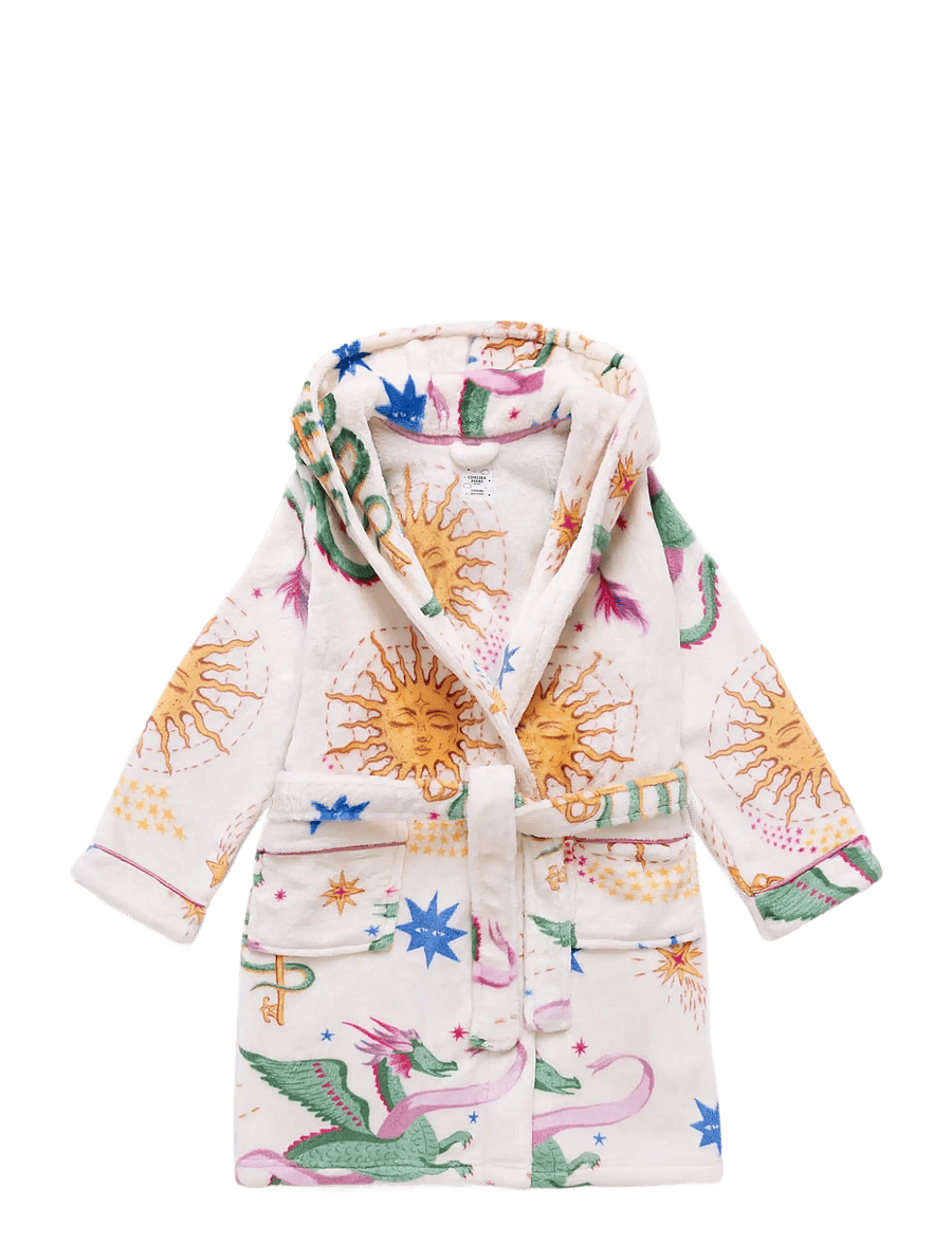 Chelsea Peers - Kids Fleece Mythical Dragon Print Hooded Dressing Gown - hommikumantlid - off white - 1