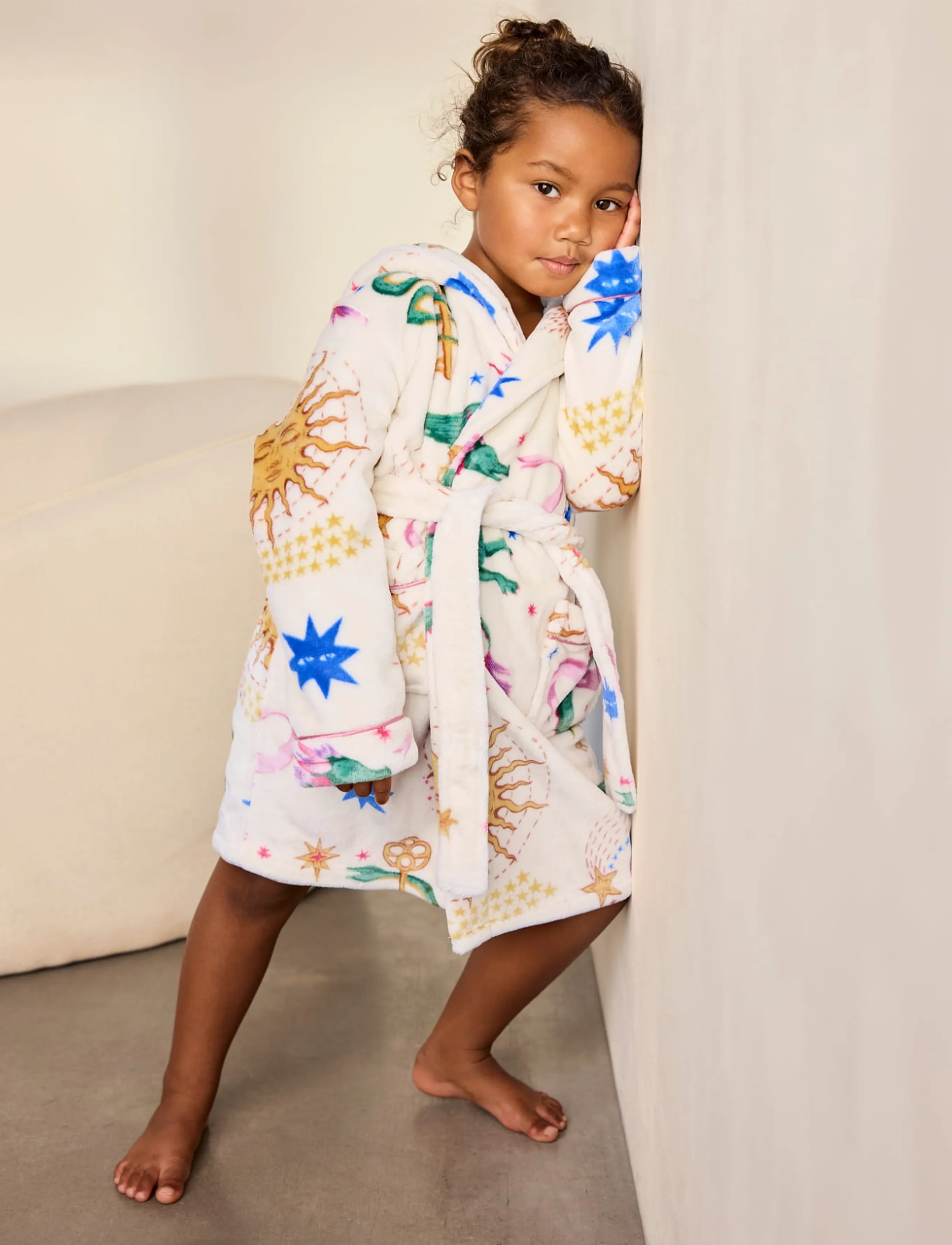 Chelsea Peers - Kids Fleece Mythical Dragon Print Hooded Dressing Gown - hommikumantlid - off white - 2