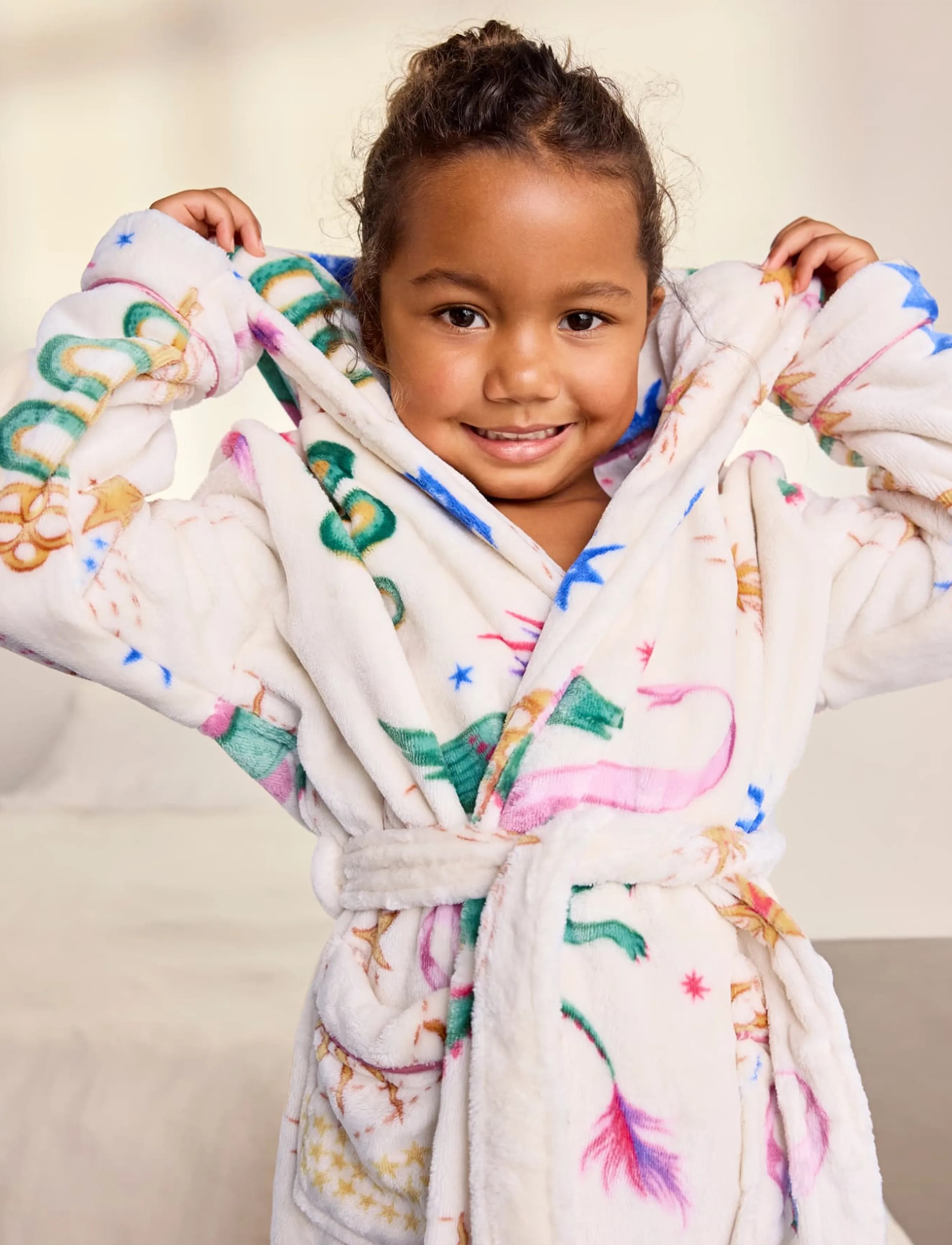 Chelsea Peers - Kids Fleece Mythical Dragon Print Hooded Dressing Gown - hommikumantlid - off white - 3