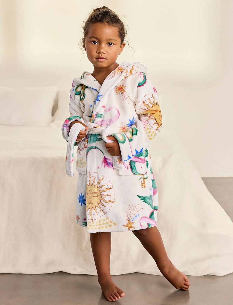 Chelsea Peers - Kids Fleece Mythical Dragon Print Hooded Dressing Gown - hommikumantlid - off white - 5