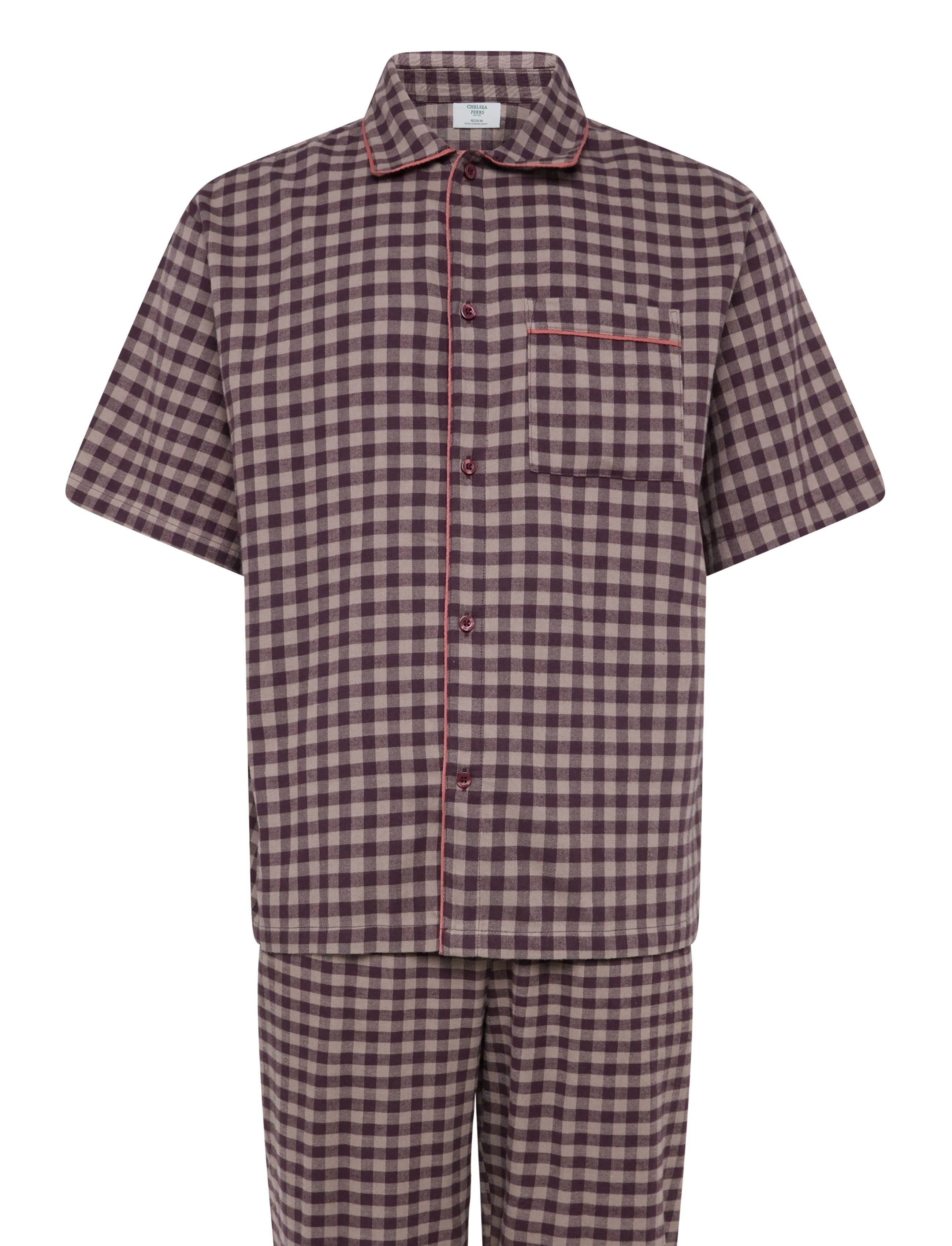 Chelsea Peers Organic Cotton Gingham Long Pyjama Set - Nattøj - BURGUNDY / brown