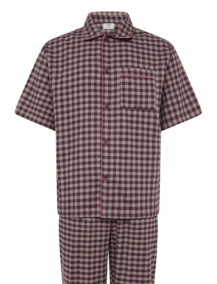 Chelsea Peers - Organic Cotton Gingham Long Pyjama Set - pyjamasset - burgundy - 1