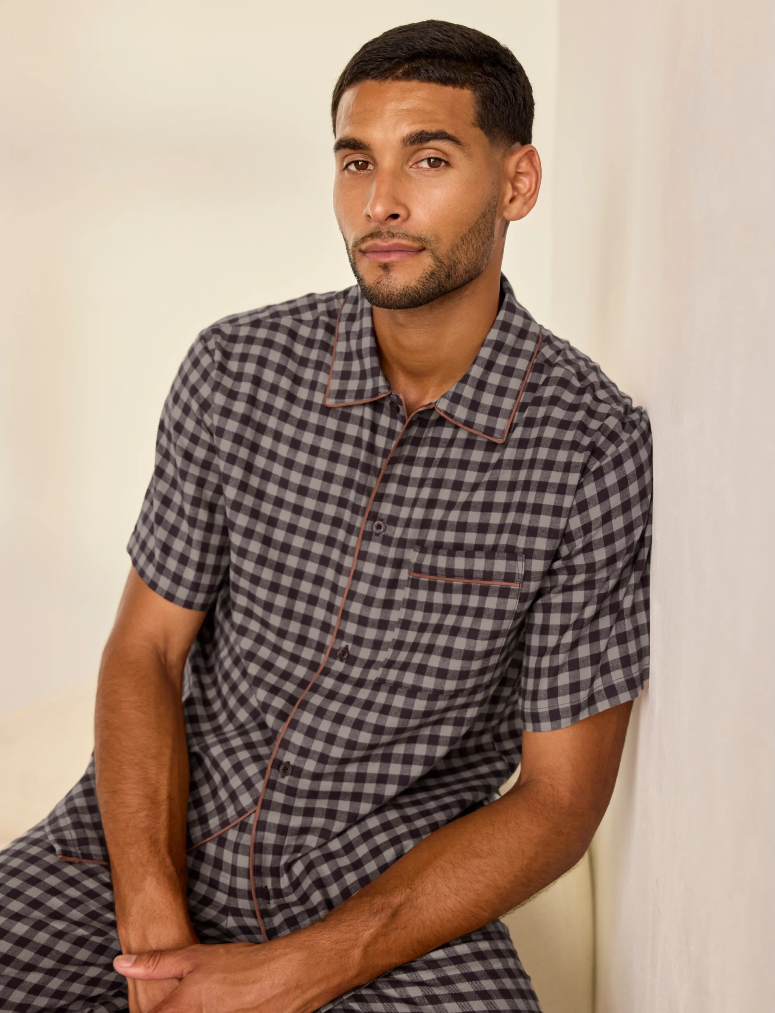 Chelsea Peers - Organic Cotton Gingham Long Pyjama Set - julegaver under 1000kr - burgundy - 0