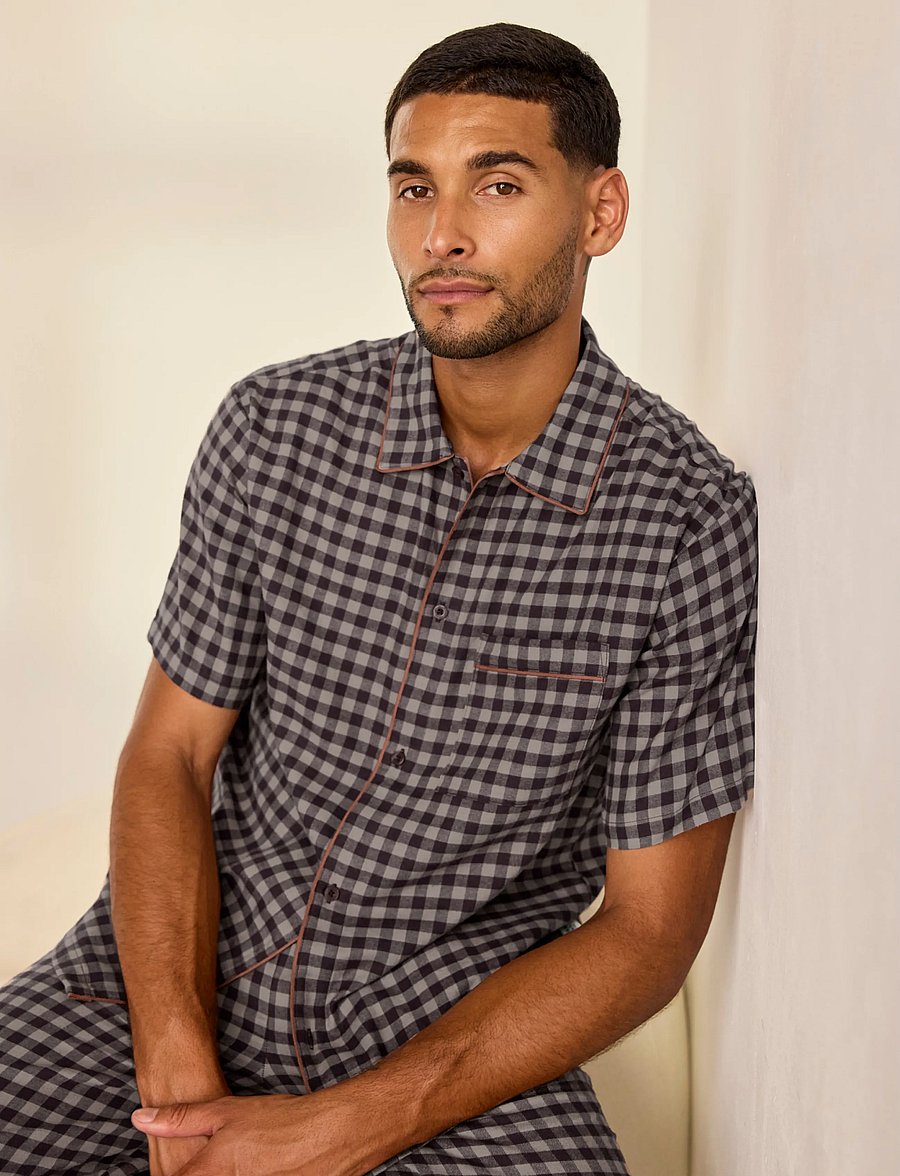 Chelsea Peers - Organic Cotton Gingham Long Pyjama Set - pyjamasset - burgundy - 0