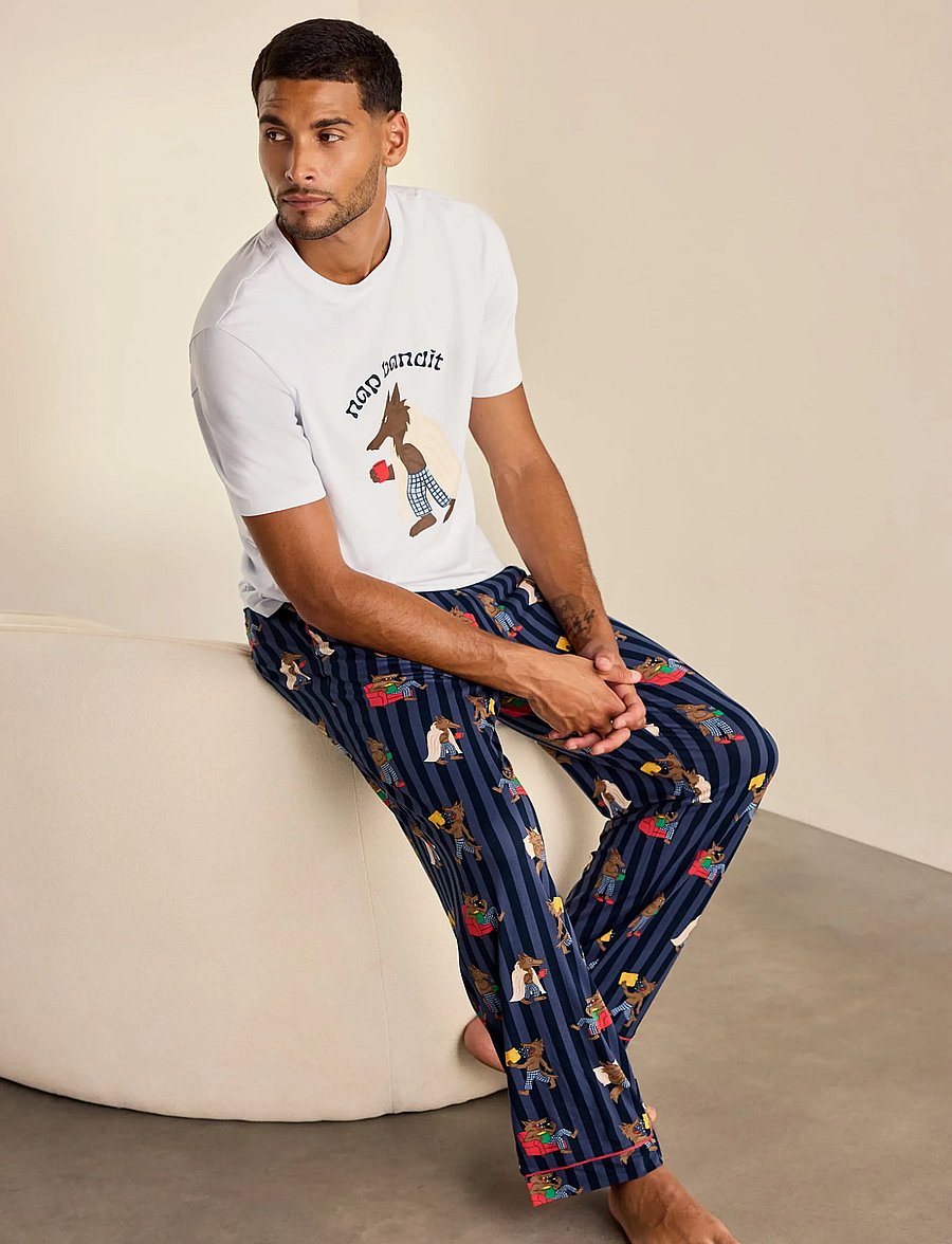 Chelsea Peers - Nap Bandit Wolf Graphic Tee Long Pyjama Set - pidžaamakomplektid - navy - 5