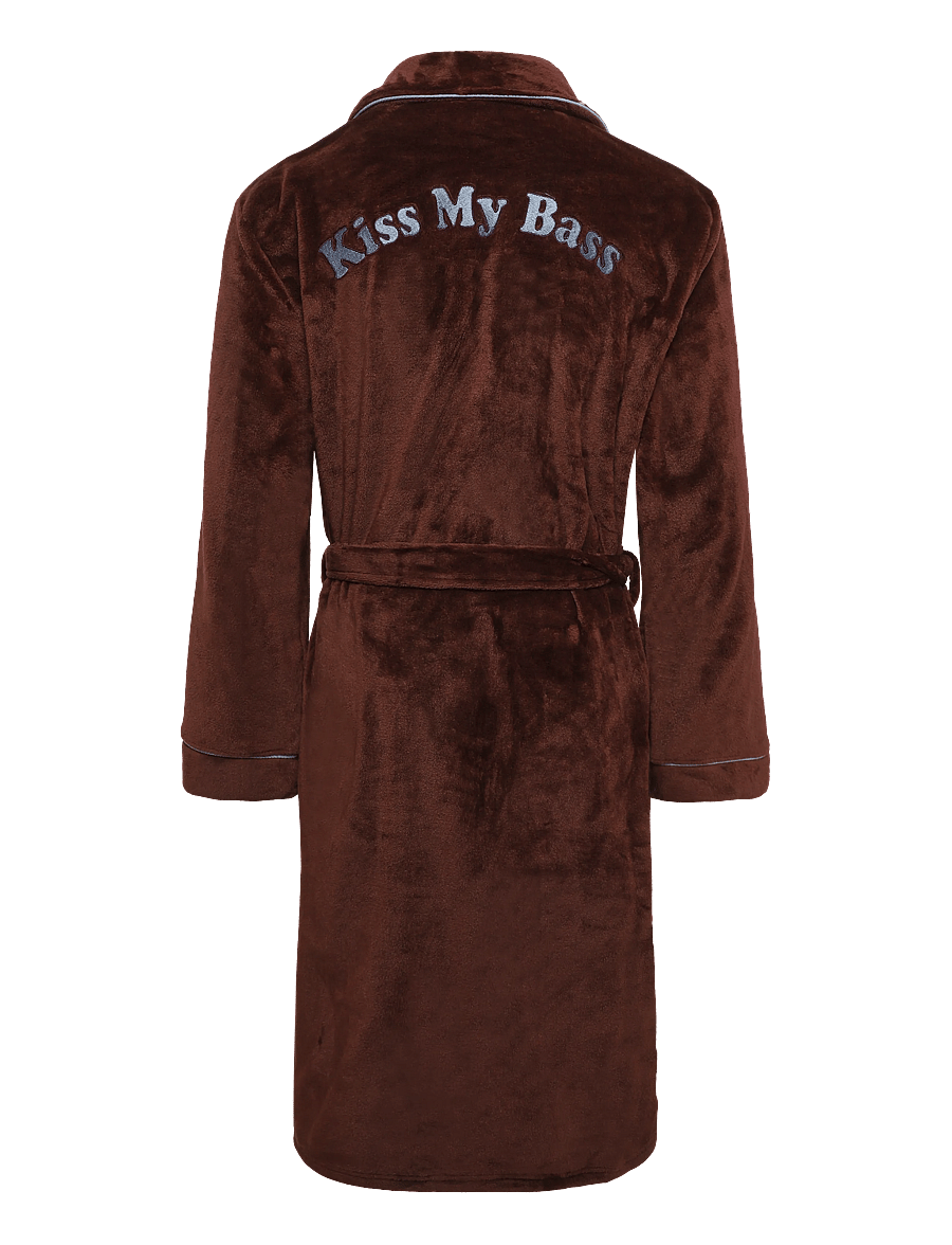 Chelsea Peers - Fleece Embroidered Kiss My Bass Dressing Gown - robes - burgundy - 2