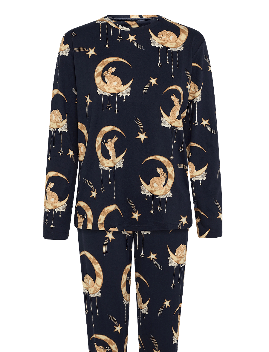Chelsea Peers - Lunar Bunny Print Long Pyjama Set - náttföt - navy - 1
