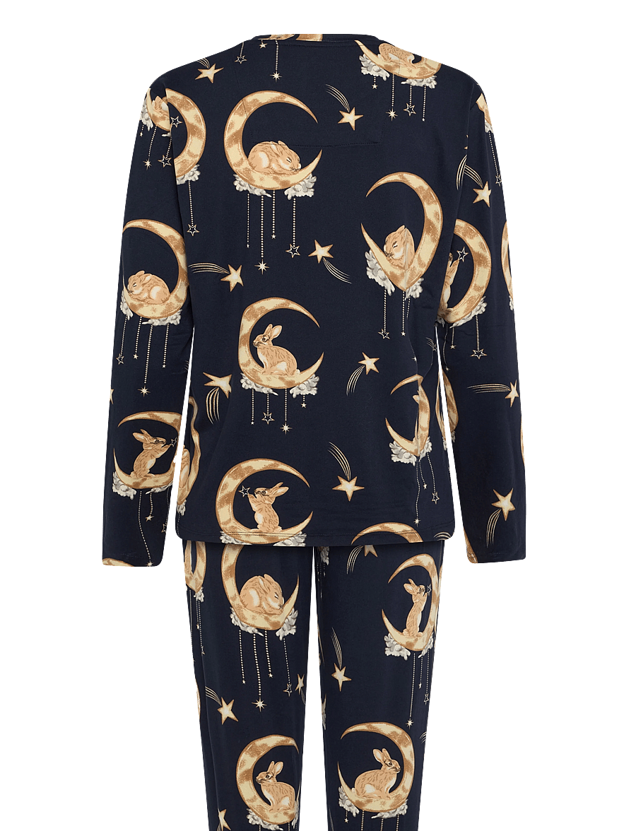 Chelsea Peers - Lunar Bunny Print Long Pyjama Set - náttföt - navy - 2
