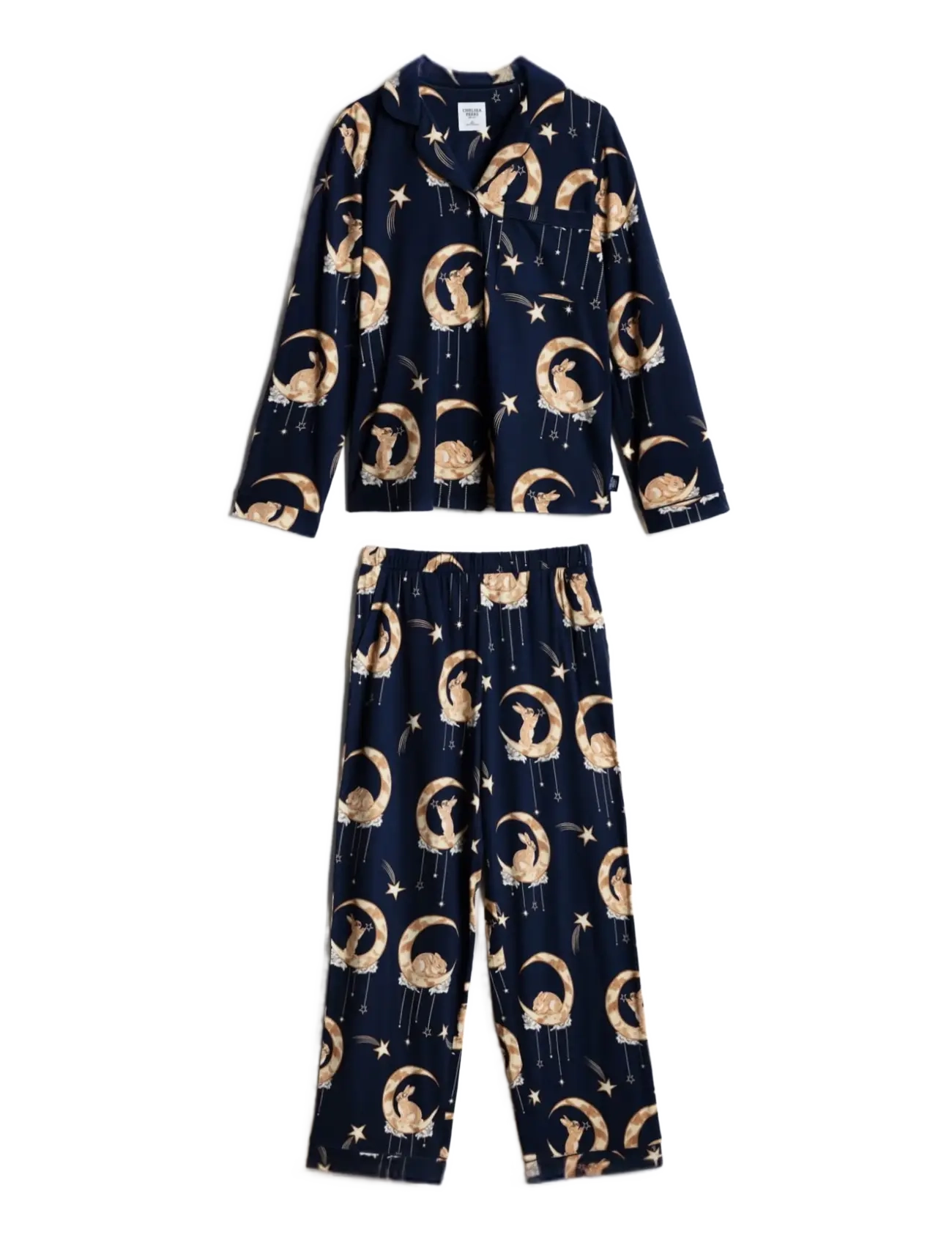 Chelsea Peers Lunar Bunny Print Button Up Long Pyjama Set - Julegaver til kvinder - NAVY / navy