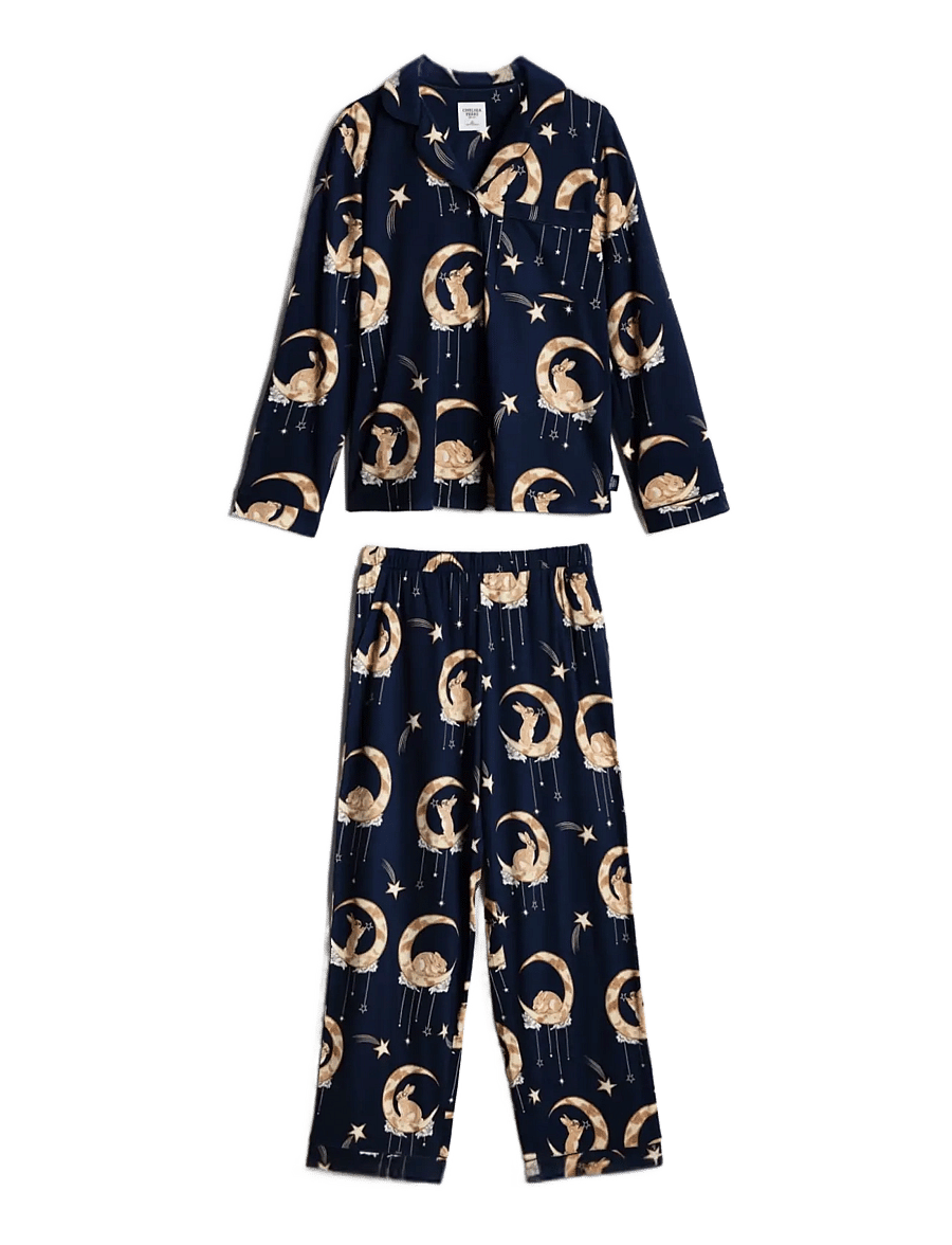 Chelsea Peers - Lunar Bunny Print Button Up Long Pyjama Set - pyjamas - navy - 1