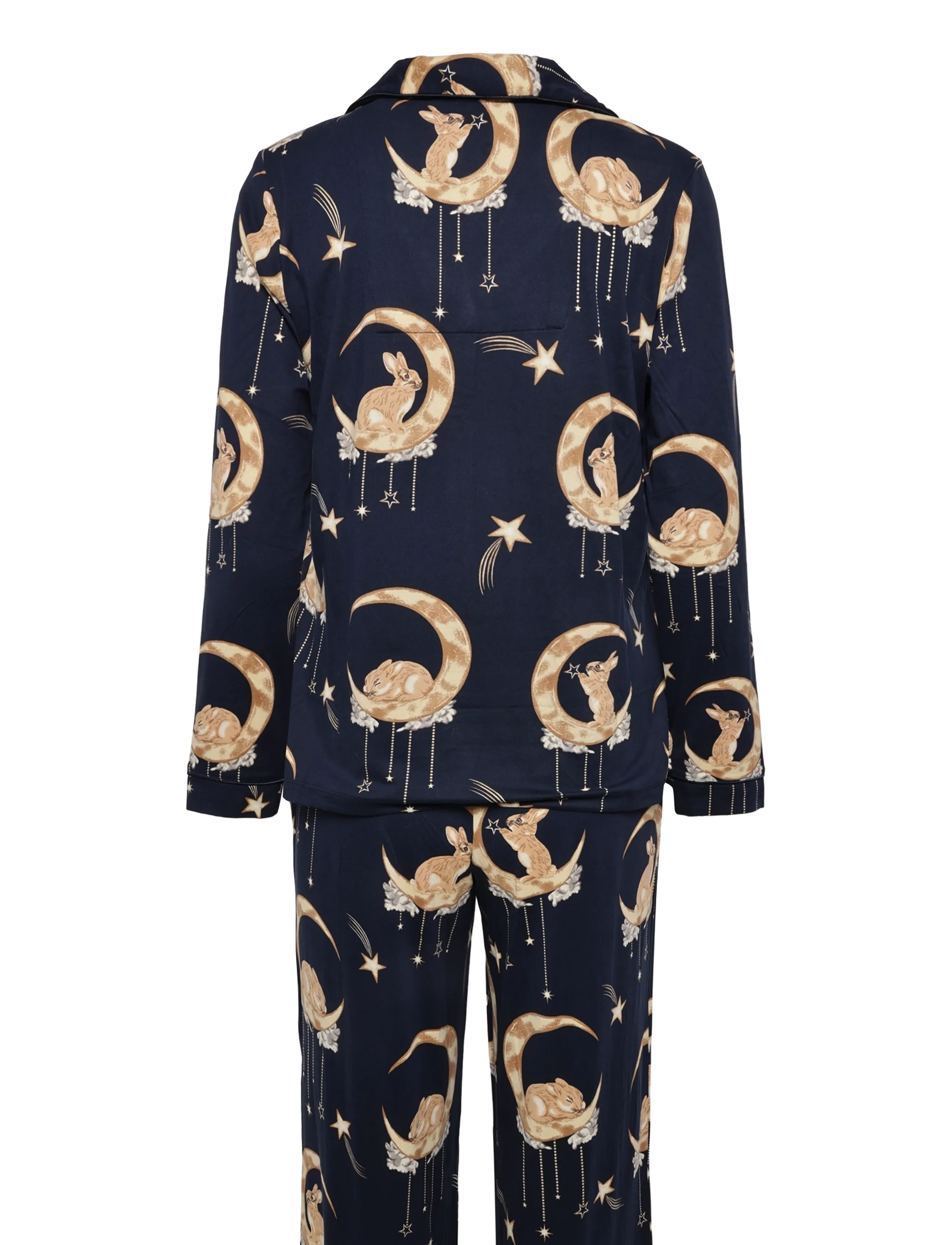 Chelsea Peers - Lunar Bunny Print Button Up Long Pyjama Set - pyjamas - navy - 2