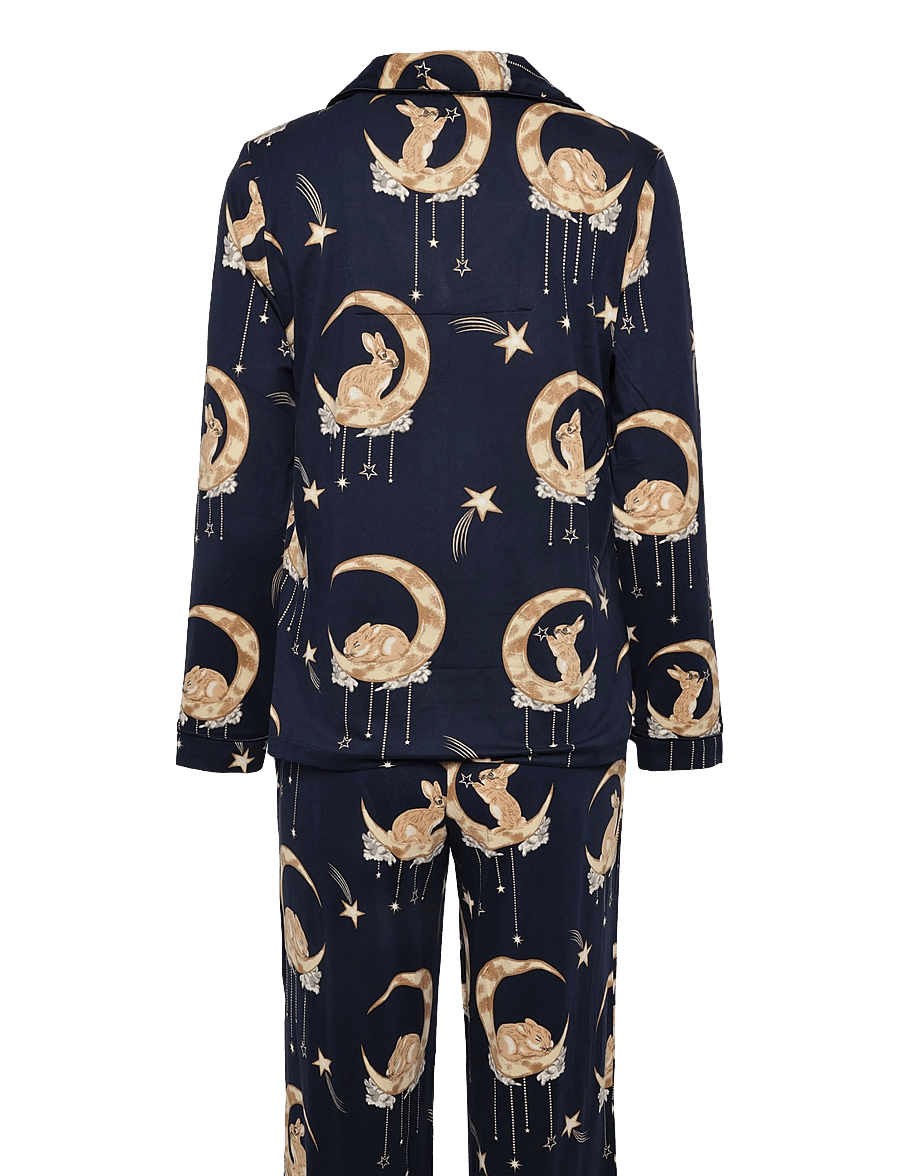 Chelsea Peers - Lunar Bunny Print Button Up Long Pyjama Set - pyjamas - navy - 2