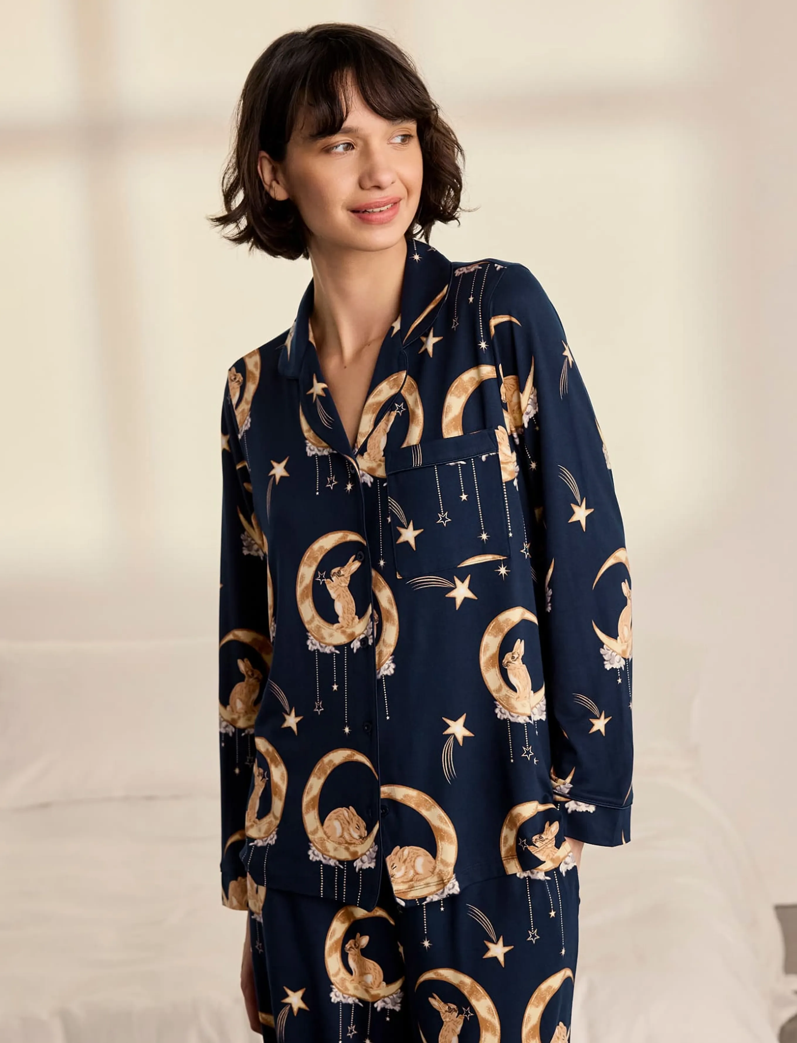 Lunar Bunny Print Button Up Long Pyjama Set