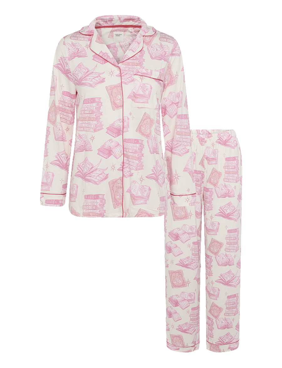 Chelsea Peers - Book Print Long Pyjama Set - pyjamas - off white - 1