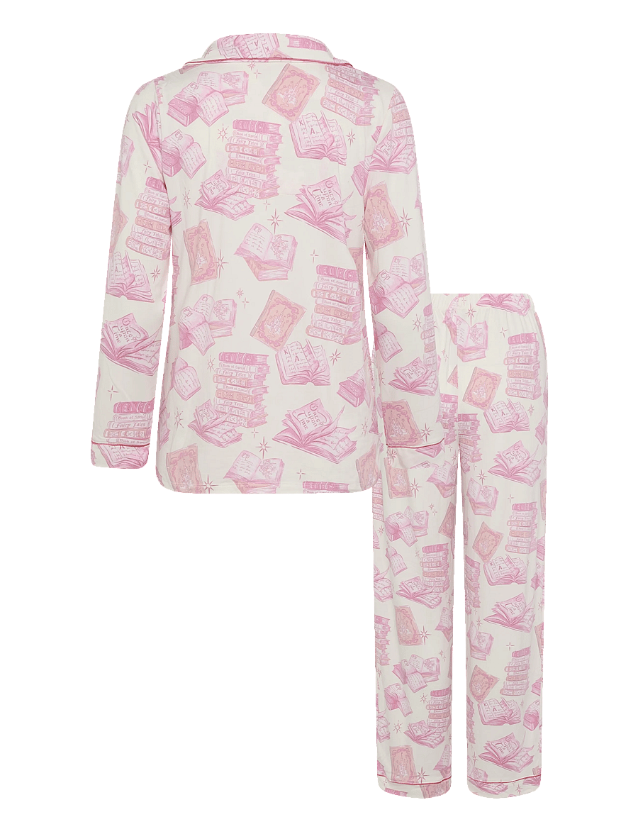 Chelsea Peers - Book Print Long Pyjama Set - pyjamas - off white - 2