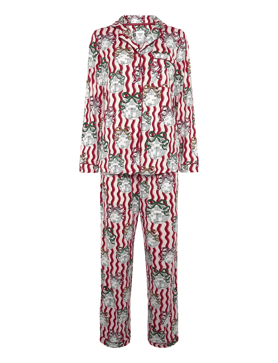 Chelsea Peers - Disco Balls Wiggle Long Button Up Pyjama Set - pink - 0