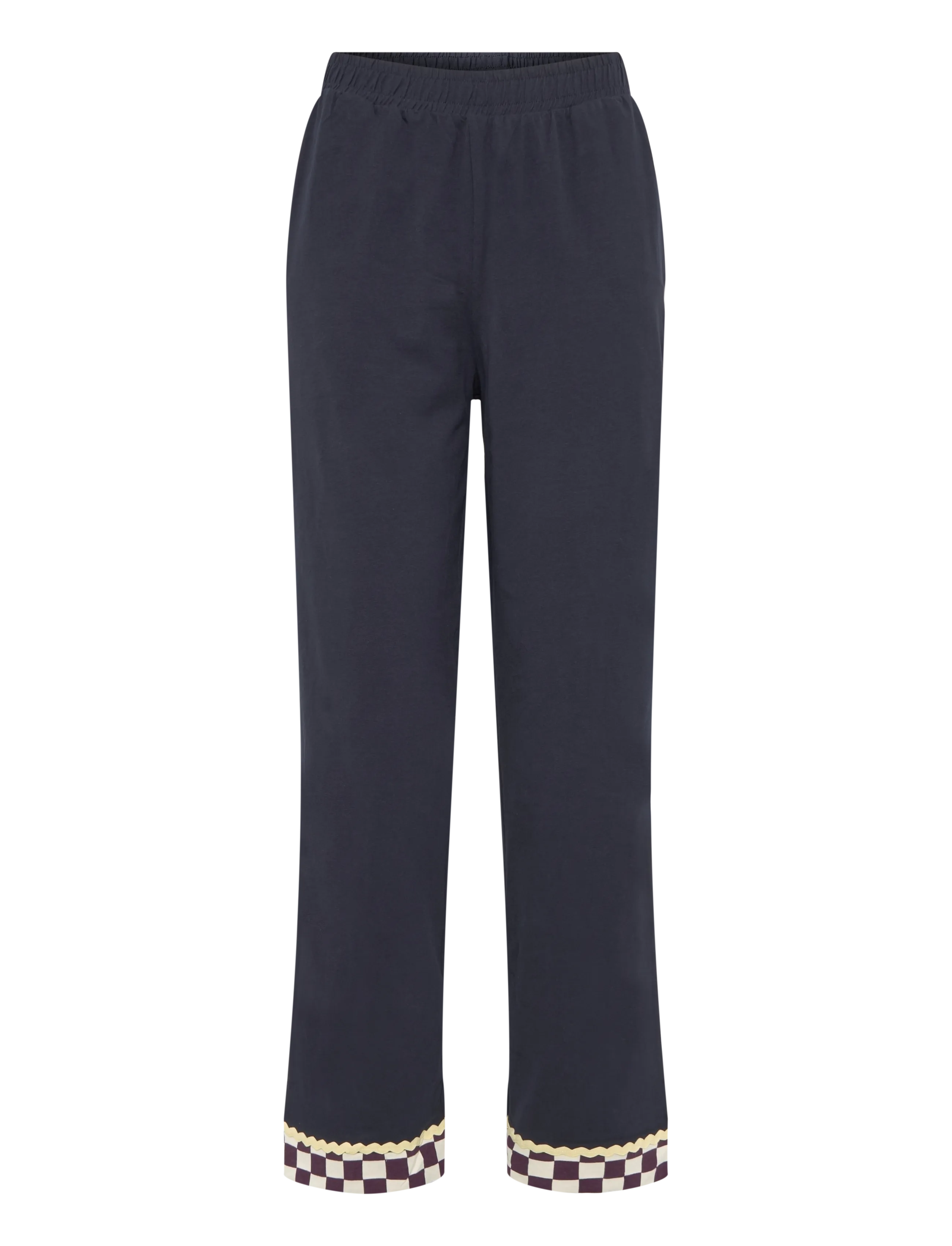 Chelsea Peers - Organic Cotton Checkerboard Embroidered Back Good Night Long Pyjama Set - sügisene kokkuhoid - navy - 3