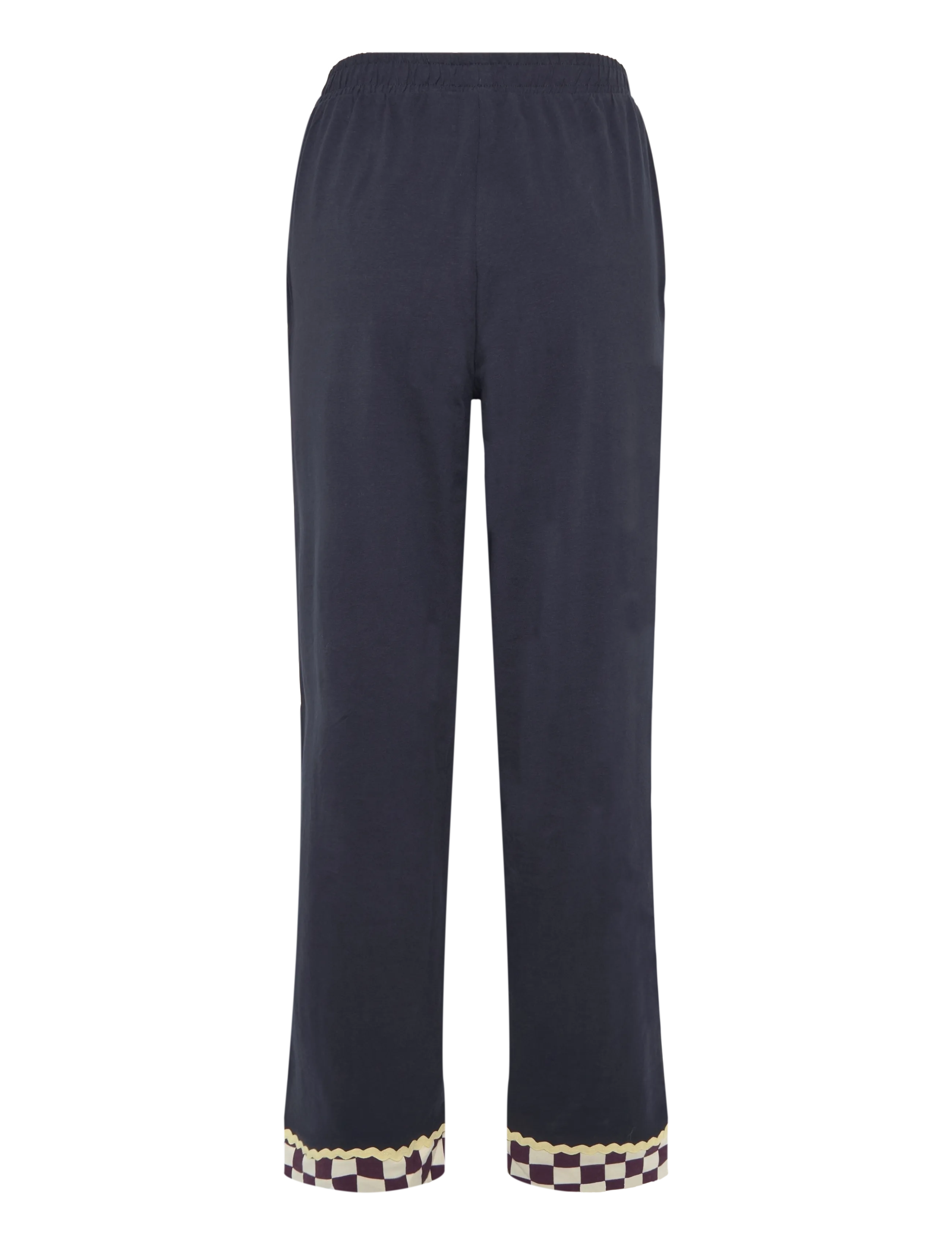 Chelsea Peers - Organic Cotton Checkerboard Embroidered Back Good Night Long Pyjama Set - sügisene kokkuhoid - navy - 4