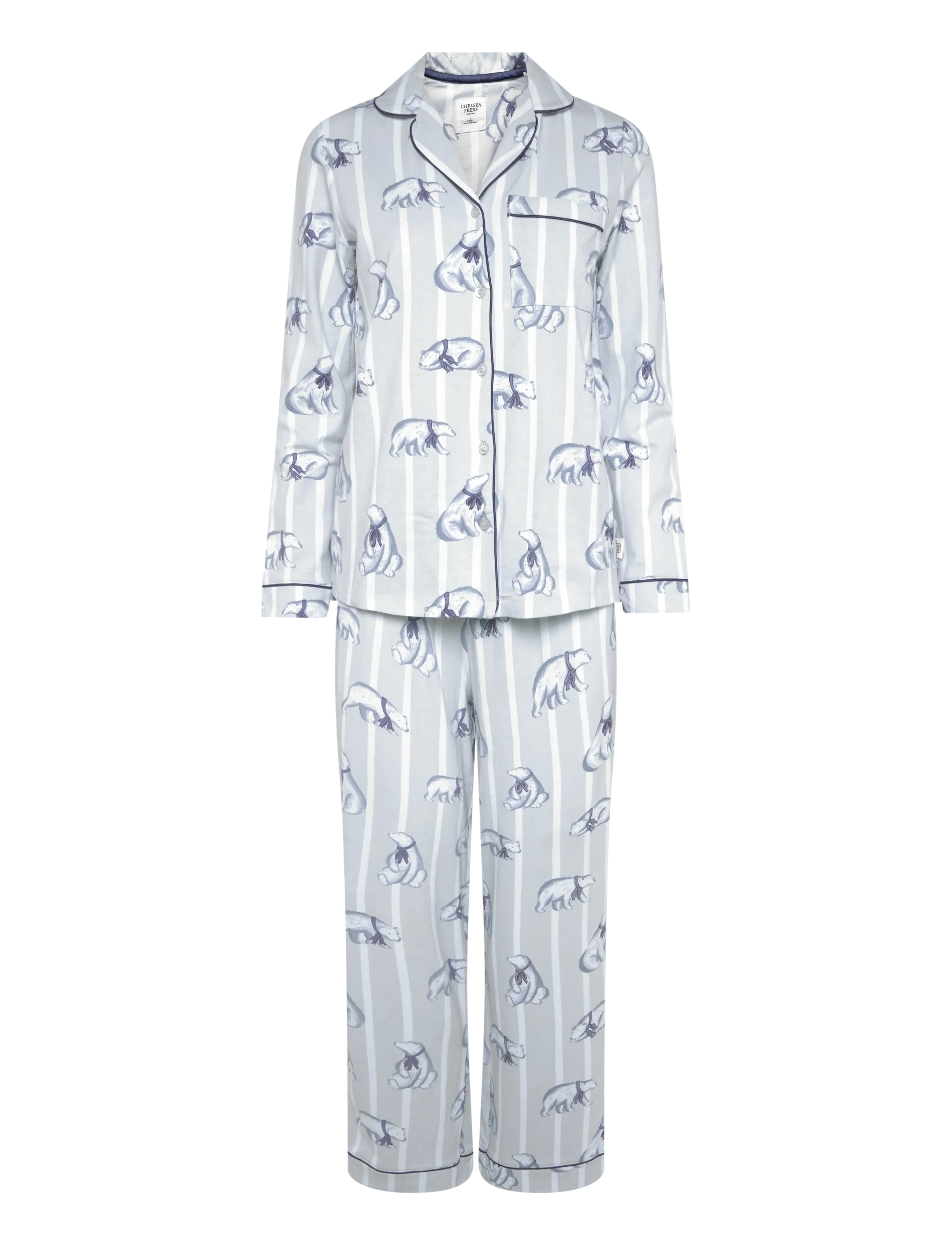 Chelsea Peers Organic Cotton Polar Bear Stripe Print Long Pyjama Set - Pyjamas - WHITE / blue