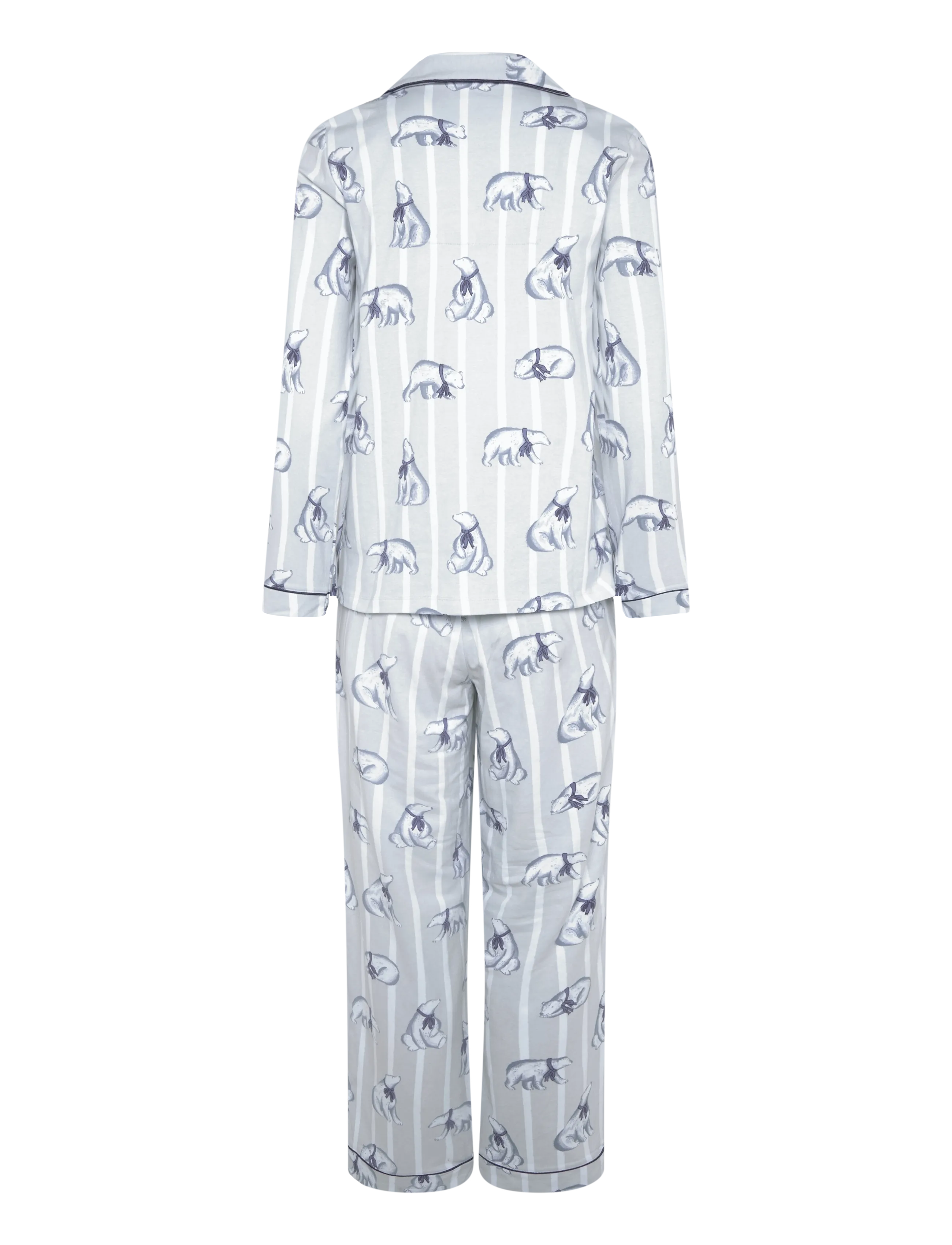 Chelsea Peers - Organic Cotton Polar Bear Stripe Print Long Pyjama Set - sügisene kokkuhoid - white - 2
