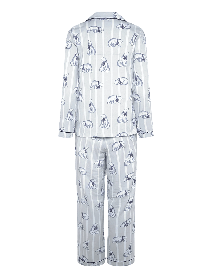 Chelsea Peers - Organic Cotton Polar Bear Stripe Print Long Pyjama Set - pyjamas - white - 2