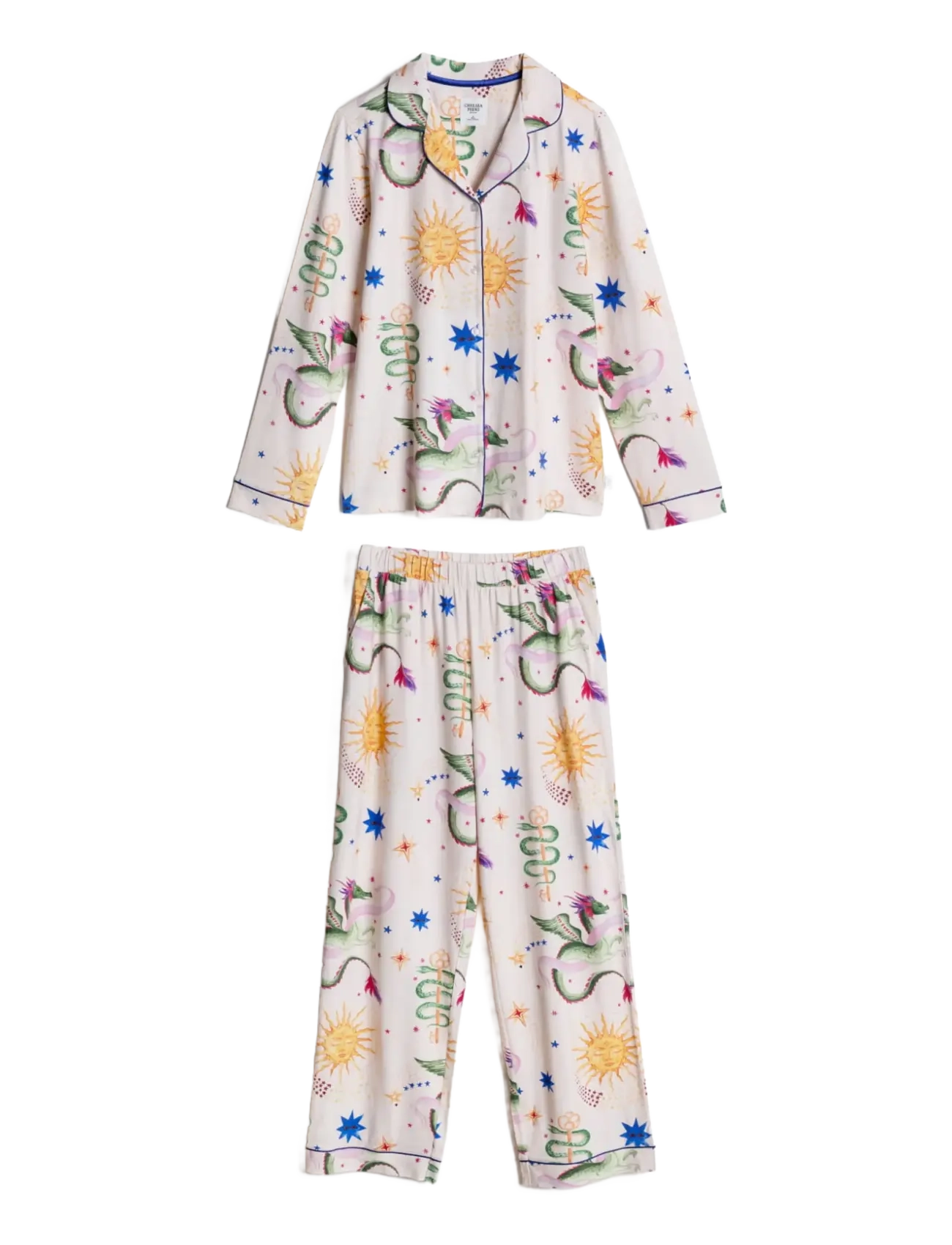 Chelsea Peers Organic Cotton Mythical Dragon Print Long Pyjama Set - Kvinnor - OFF WHITE / cream