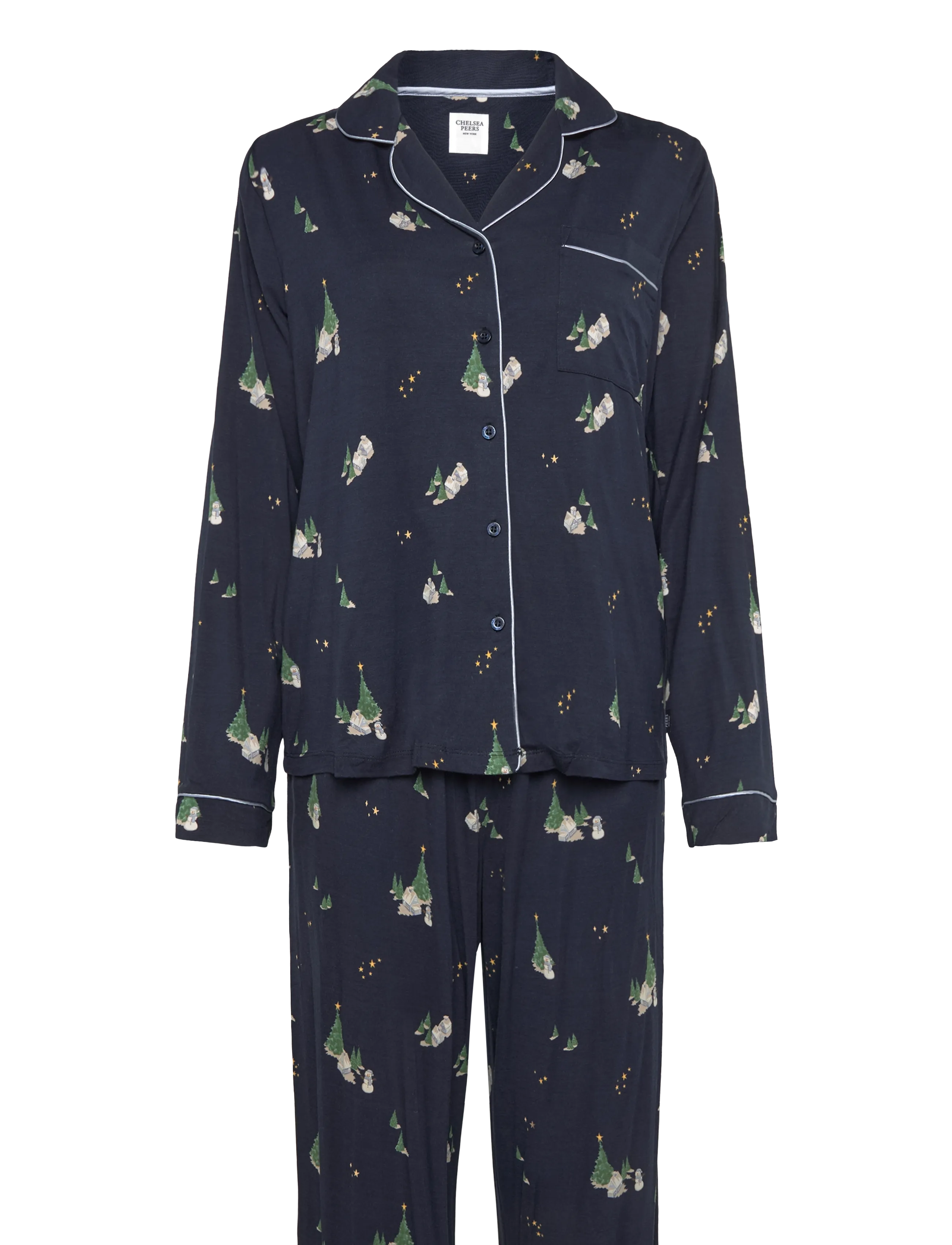 Chelsea Peers Tiny Christmas Houses Long Pyjama Set - Pyjamas & loungewear - NAVY / navy