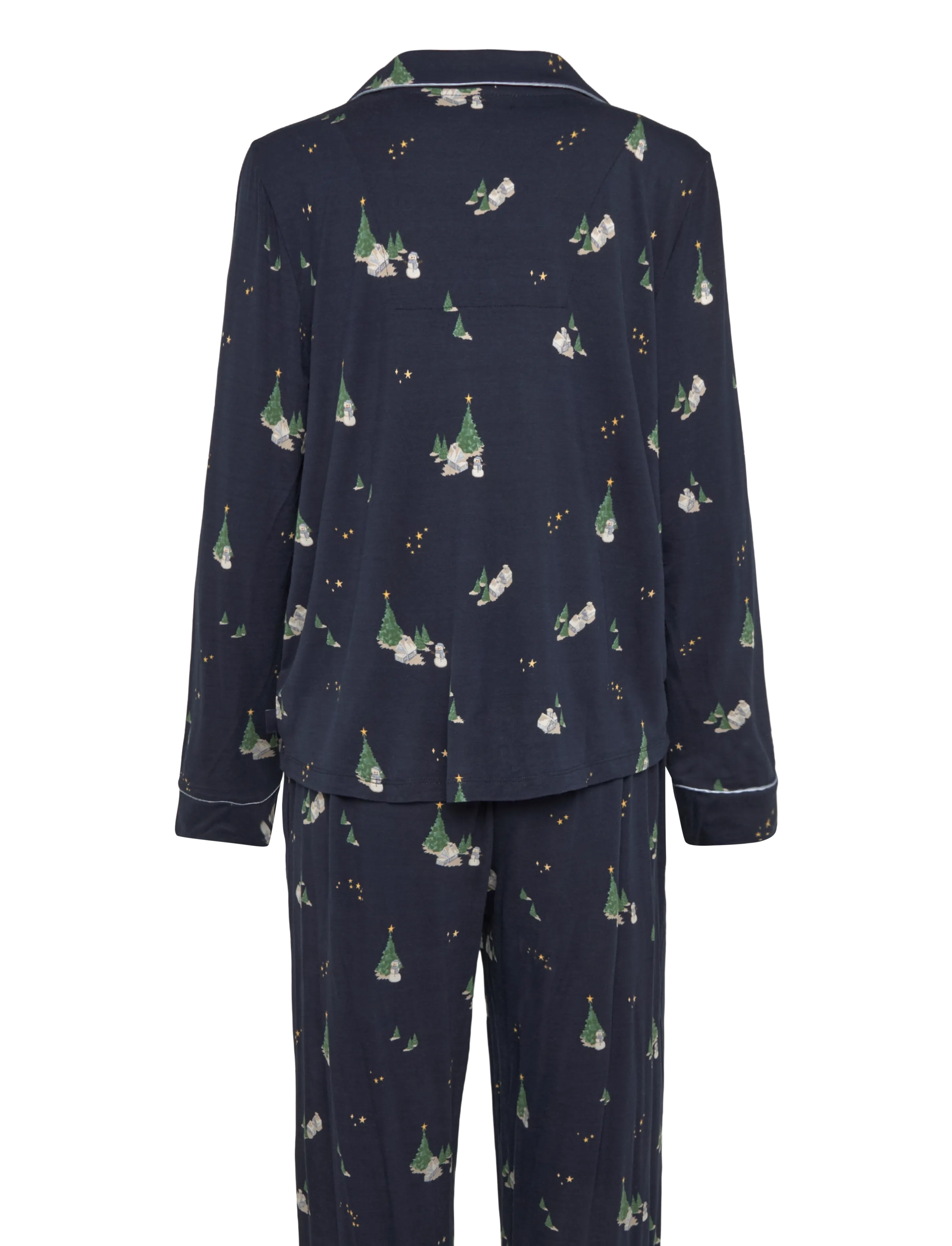Chelsea Peers - Tiny Christmas Houses Long Pyjama Set - pyjamas - navy - 1