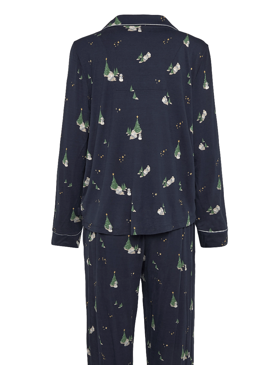 Chelsea Peers - Tiny Christmas Houses Long Pyjama Set - pyjamas - navy - 1