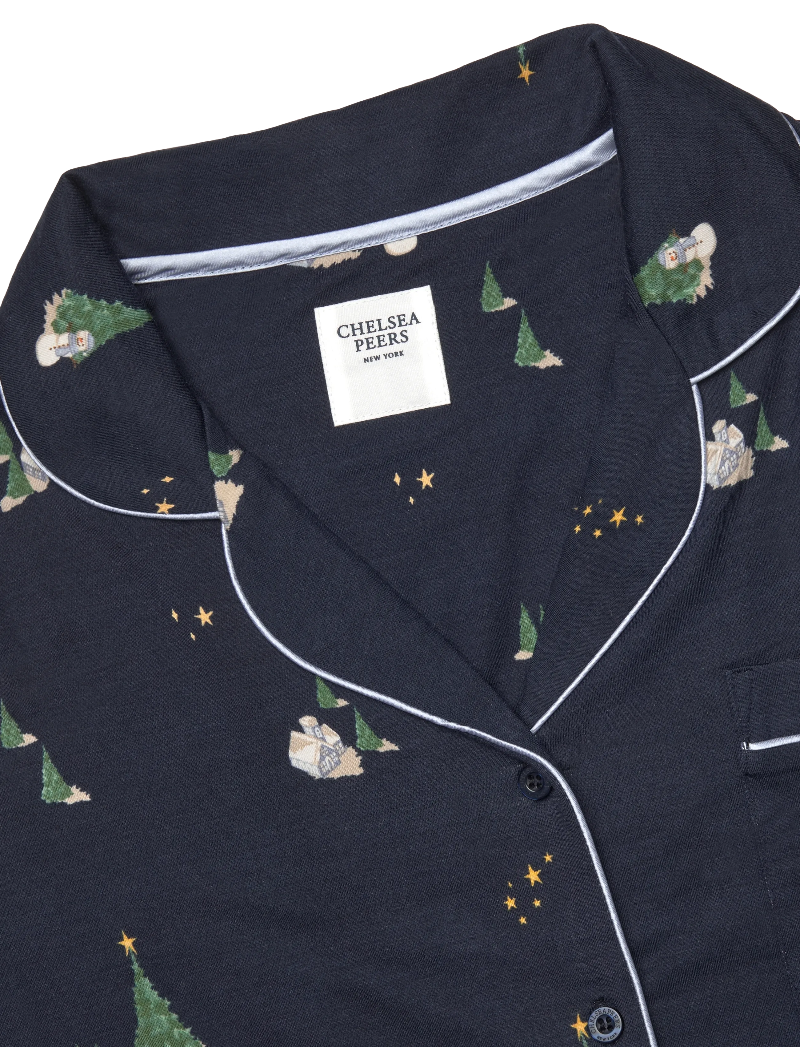 Chelsea Peers - Tiny Christmas Houses Long Pyjama Set - pyjamas - navy - 4