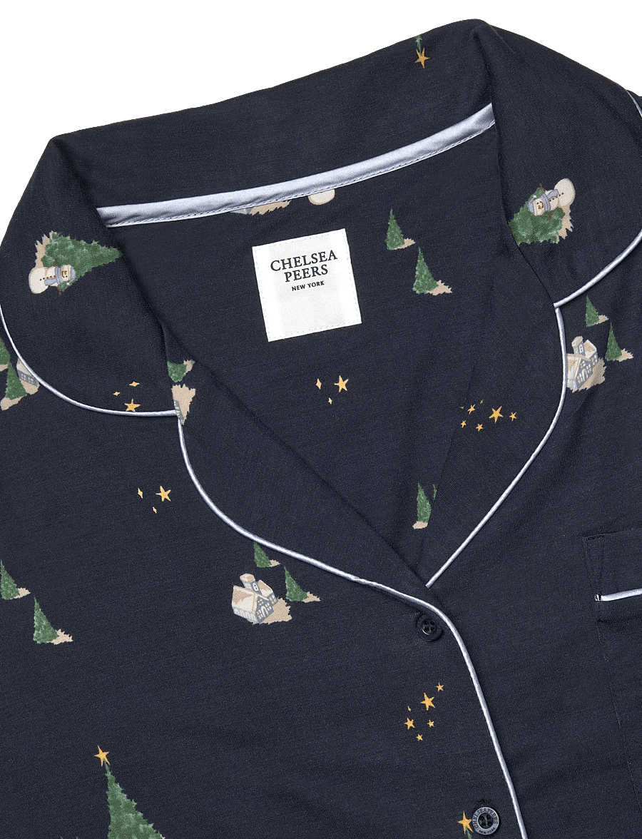 Chelsea Peers - Tiny Christmas Houses Long Pyjama Set - pyjamas - navy - 4